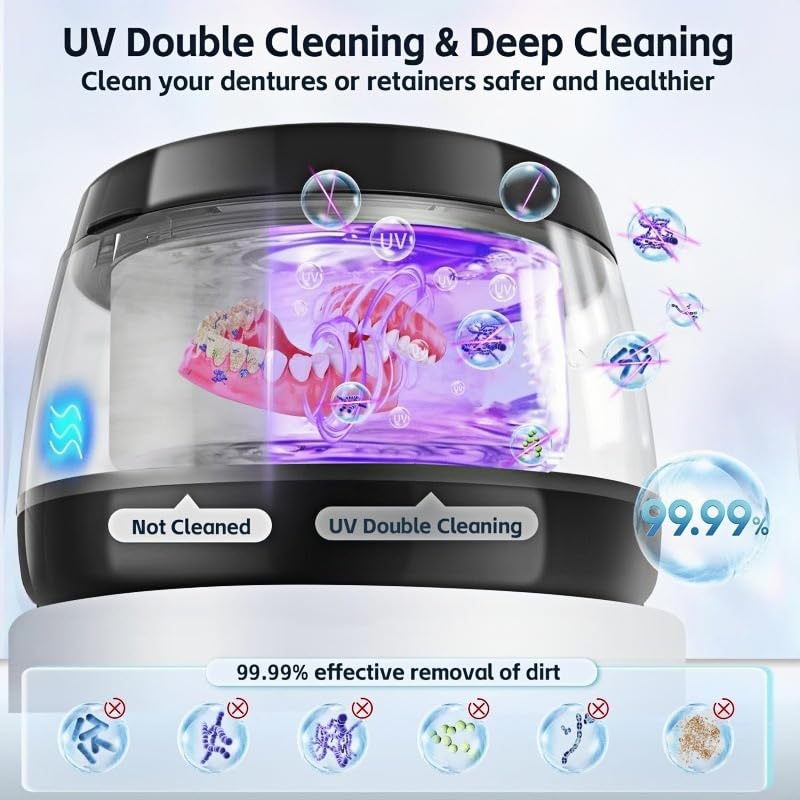 Ultrasonic Retainer Cleaner, 43kHz Denture and Aligner Cleaning Pod for Mouth Guards, Night Guards, Dental Trays, Braces, Toothbrushes, Jewelry, 180ML Capacity