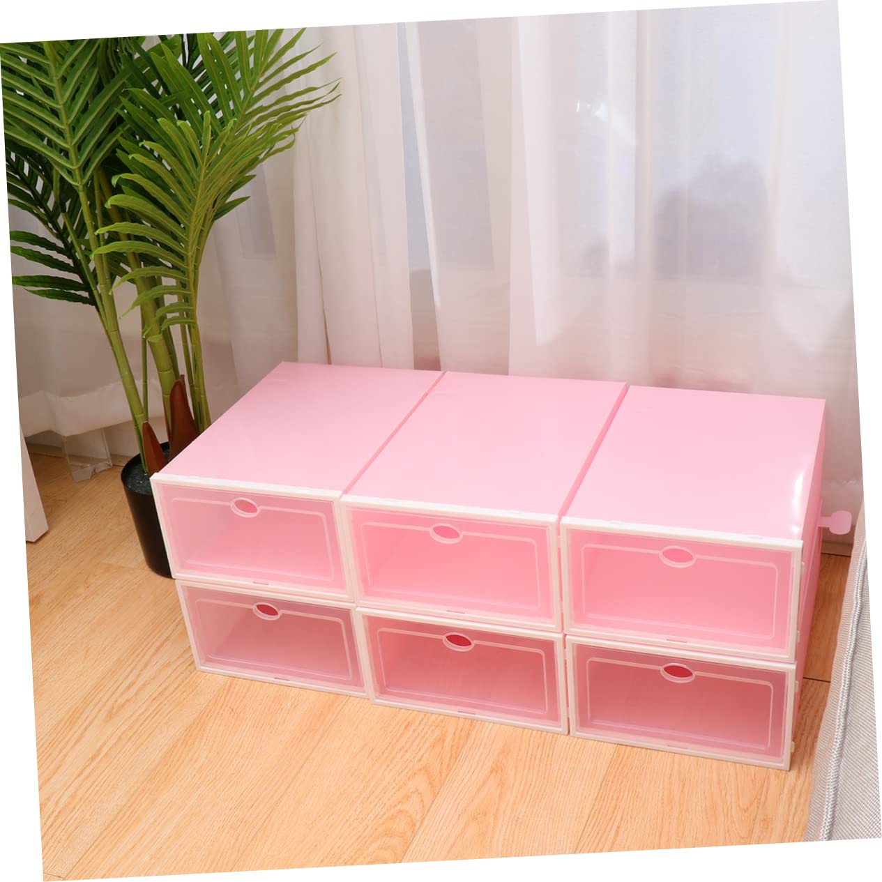 Alipis Caja de Zapatos Transparente de Plástico Rosa, Apilable Puerta Transparente, Paquete de 6 Piezas para Almacenamiento en Hogares y Organizadores