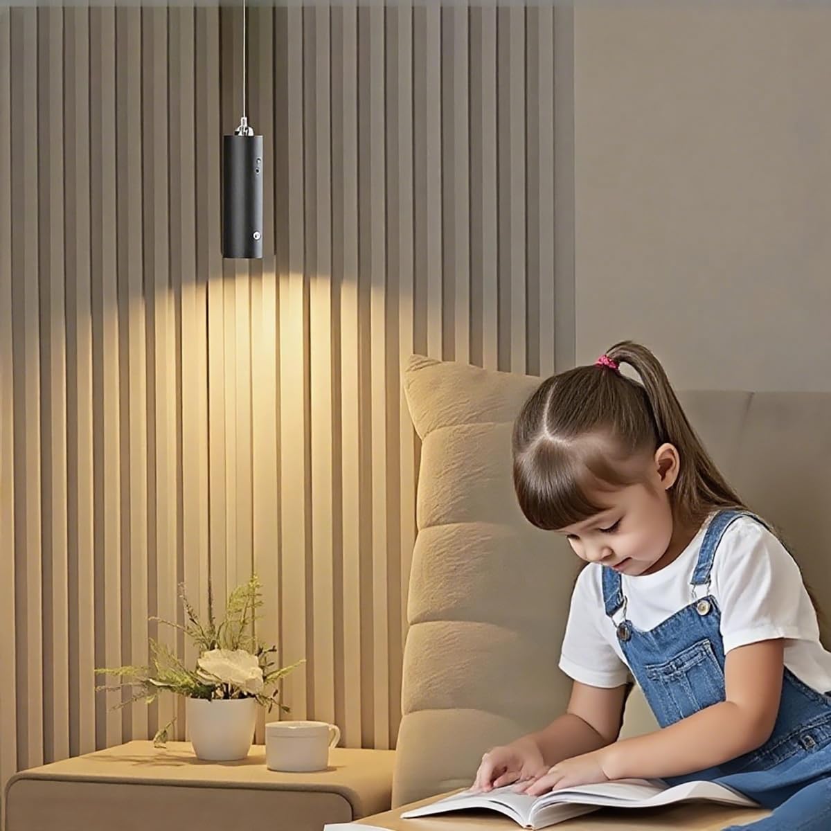 2 Stück Akku Pendelleuchte Schwarz LED Hängelampe Touch Dimmbar 3000K Warmweiß Hängeleuchte Modern Zylinder Pendellampe Batteriebetriebene, Höhenverstellbar, für Nachttisch Schlafzimmer Küche, 11cm