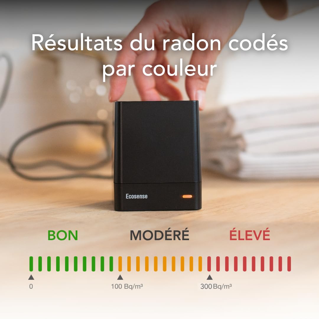 Ecosense EQ100 EcoQube, Détecteur de Radon Numérique, Capture Rapide des Variations, Surveillance Continue avec Graphiques de Tendance, Accès à Distance aux Données, Wi-FI 2,4 GHz Réseaux Uniquement
