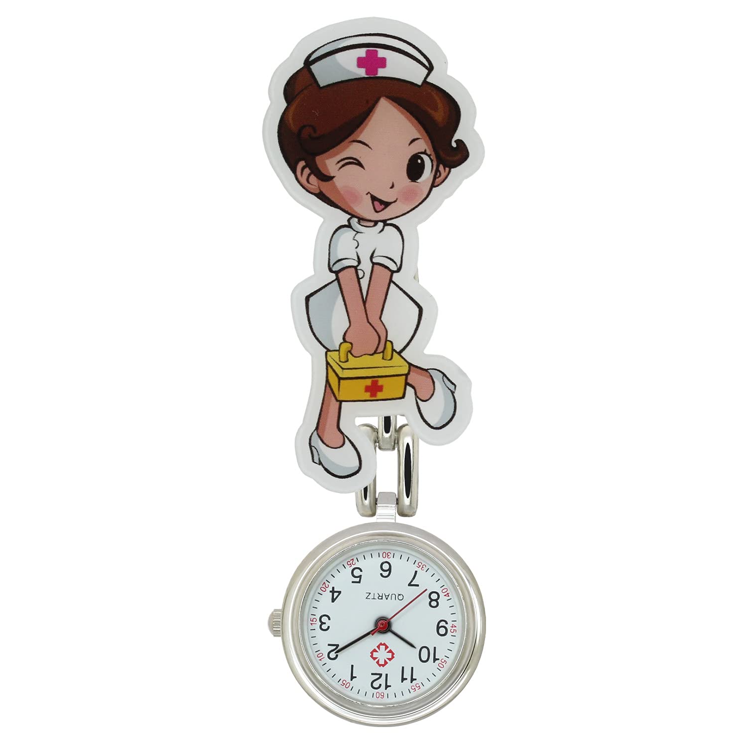FobTimeCreative Personal Badge Nurse Doctor Cartoon Pocket Watches Hospital Medical Clip Hang Watches