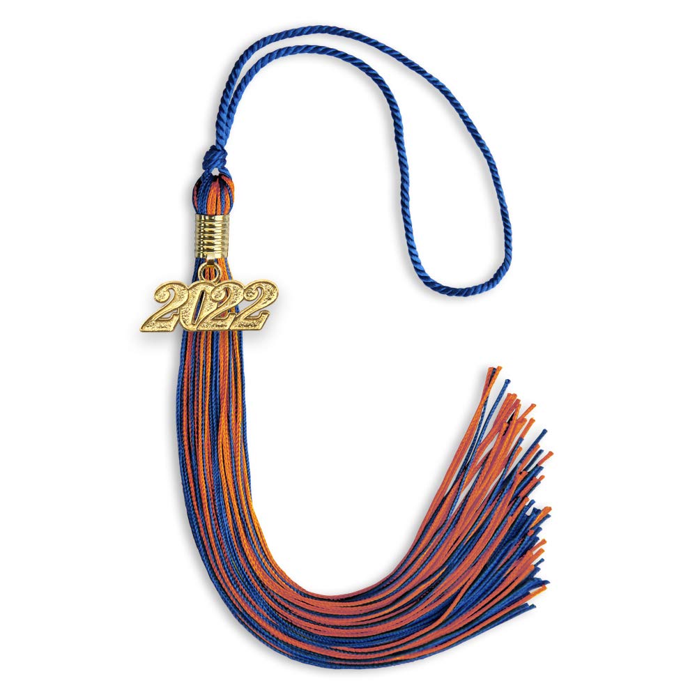Endea Graduation Mixed Double Color Tassel with Gold Date Drop (Royal Blue/Orange, 2022)