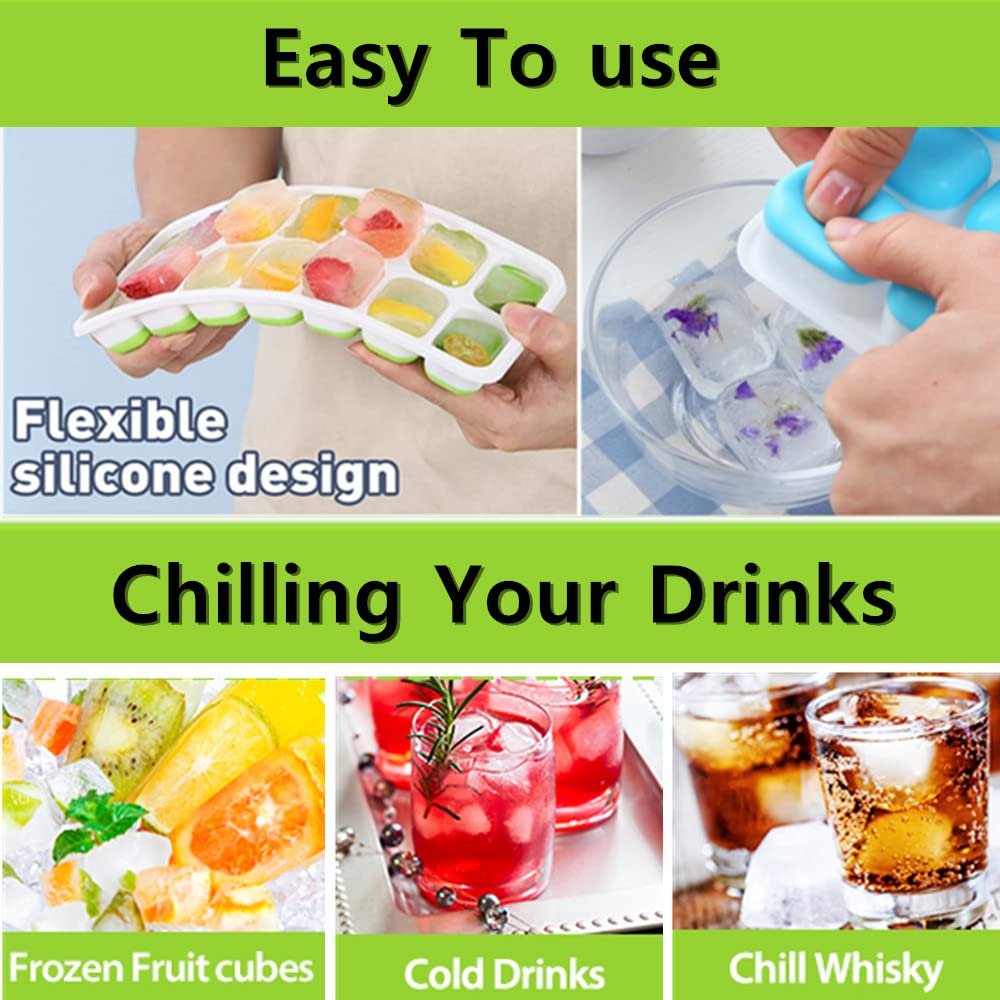 Ice Cube Tray With Lid, EDEFISY 4 Pack Reusable Silicone 14-Ice Cube Molds, Removable Lid, for Chilled Drinks, Whiskey and Cocktails — Amazon image 3