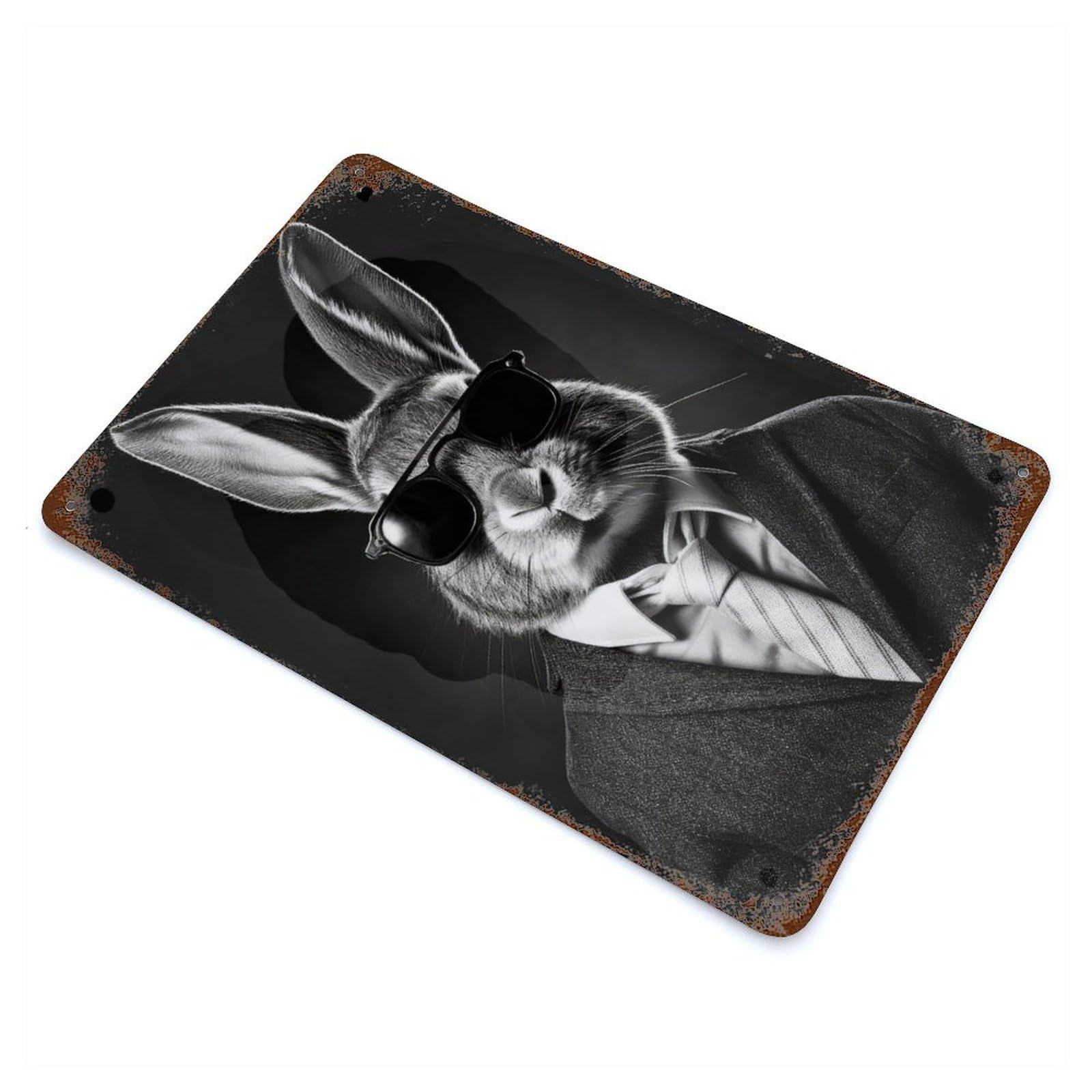 Distressed Metal Wall Sign Rabbit Sunglasses 11.8"x7.9", Vintage Wall Decor for Garage, Bar And Workshop Decor