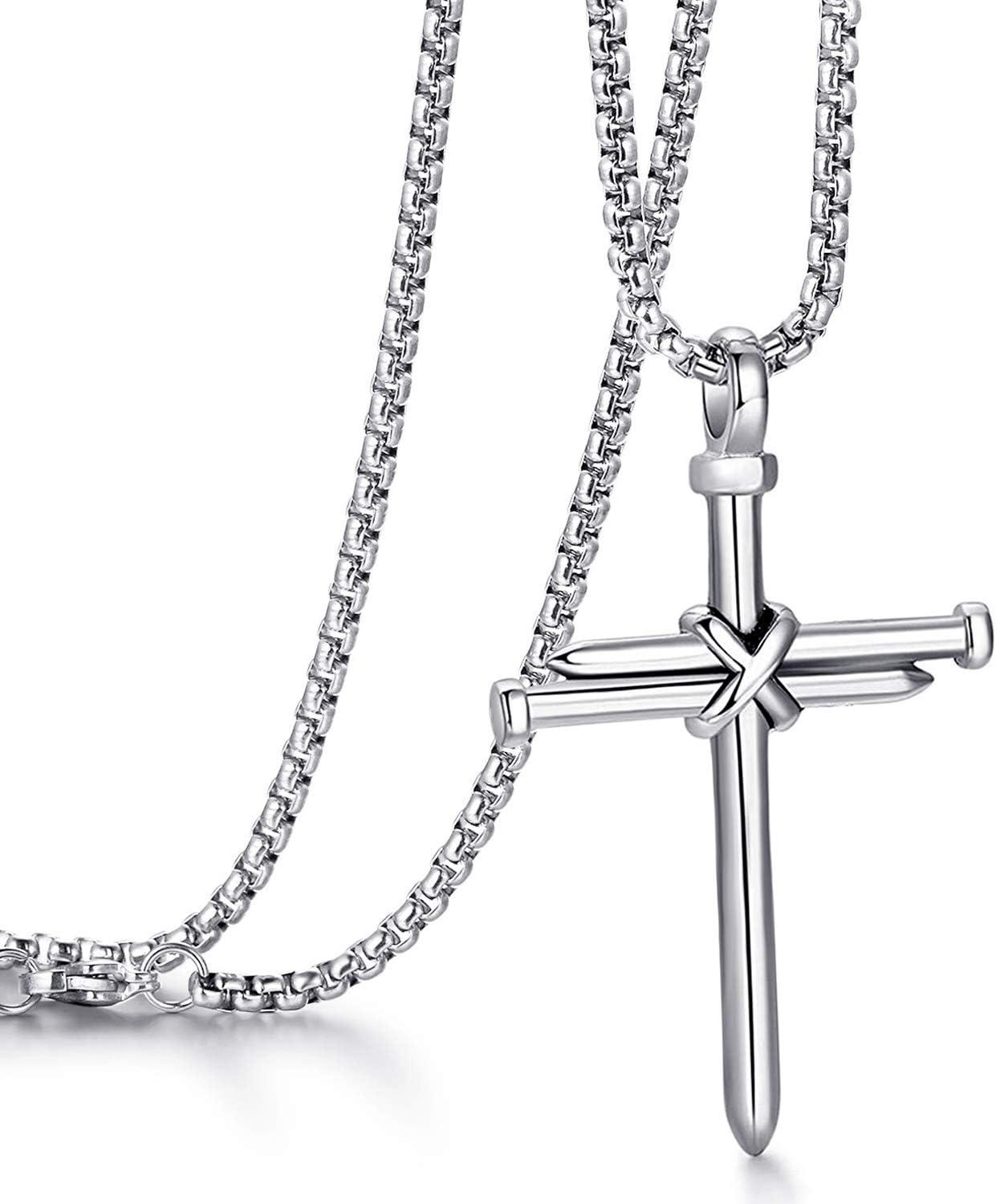 Cross Necklace for Men Cross Pendant STRENGTH Bible Verse Stainless Steel Necklace