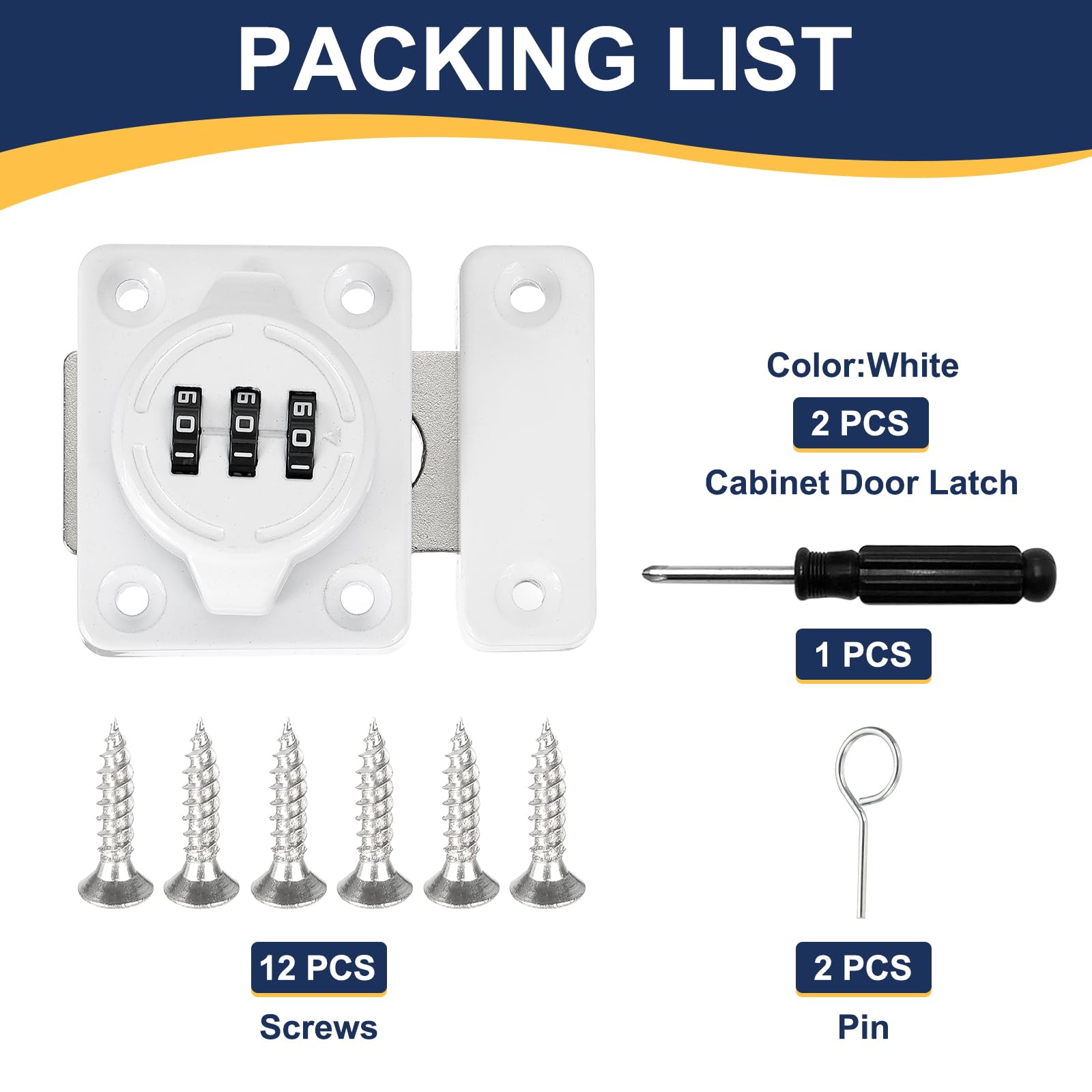 uxcell Cabinet Door Latch 2.05 x 1.65 Inch Zinc Alloy Keyless Combination Lock for Kitchen Cabinet Office Drawer Wooden Furniture White 2Pcs - Image 3