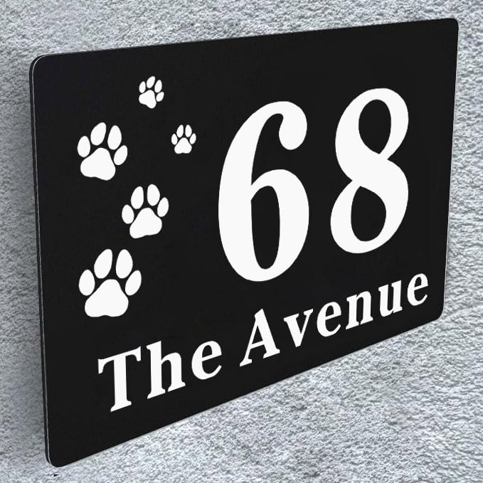 House Numbers Plaques, Door Number Plaques for Wall, House Signs for Outside, Houses Name Plaque, Personalised Front Door Signs, 195 x 130 MM, Composite Aluminium Black, for Gate Door Wall