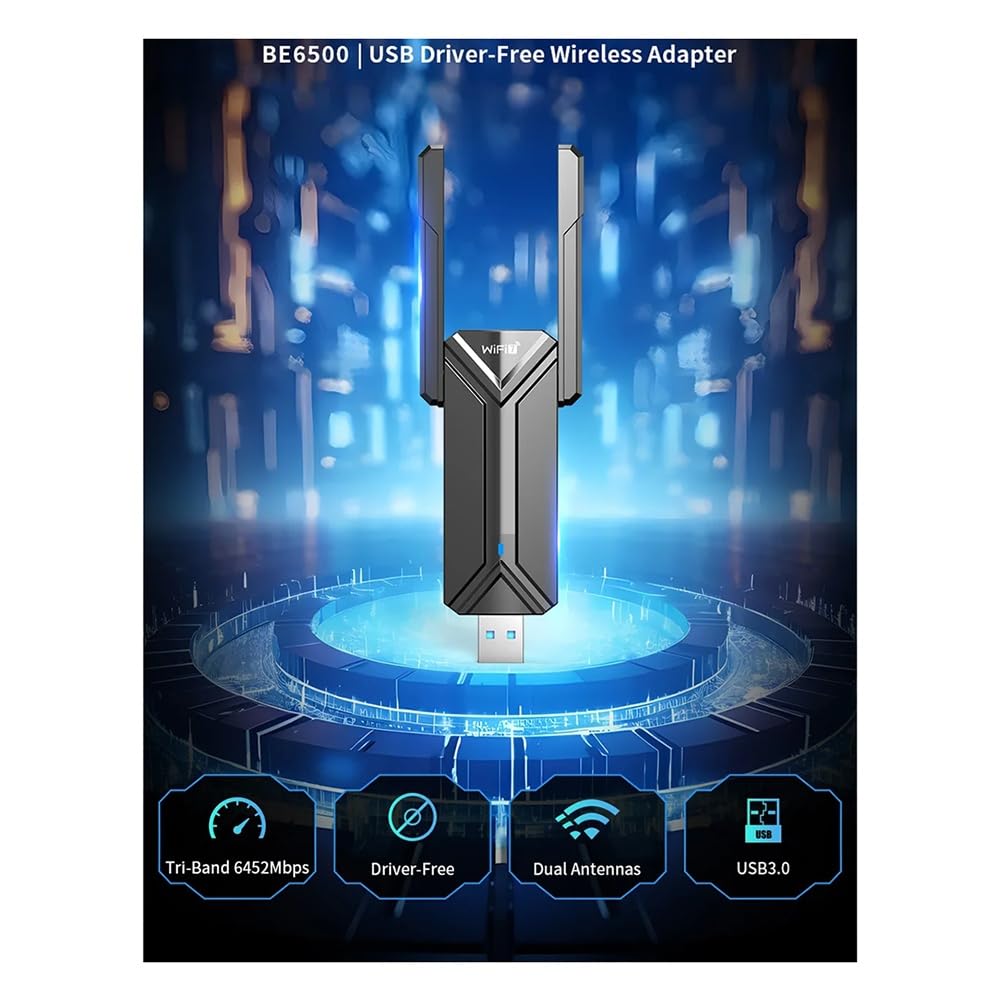 Adaptador USB WiFi7 BE6500 Tarjeta WiFi 5G 6G USB3.0 Tarjeta de Red Inalámbrica USB WiFi 7 Adaptador AX5400 para PC Portátil