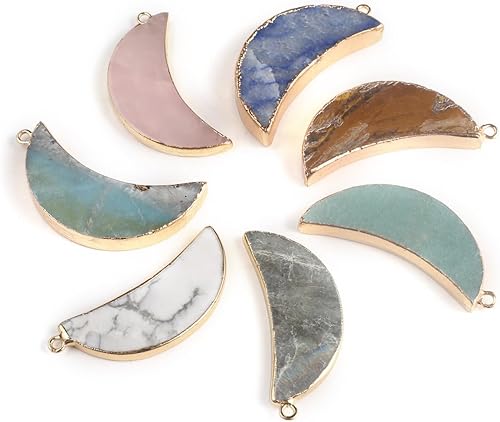 Miniatura 1 de LE SKY 4 colgantes de piedra natural en forma de luna, piedra de ágata de cristal curativo para hacer joyas y collares, Piedra Ágata, no conocido