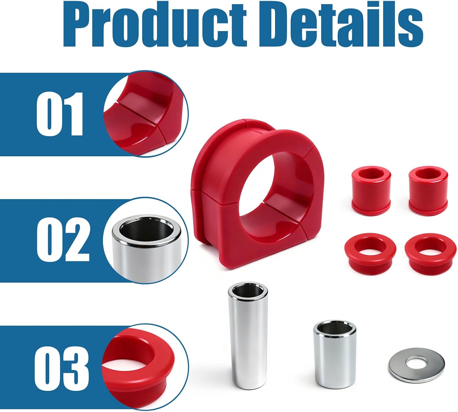 8.10103R Rack and Pinion Bushing Kit Fits for Toyota 4Runner 1996-2002, Tacoma 1995-2004, Pickup 1995 (4WD) Red Polyurethane Steering Gear Bushing Set, Direct Replacement for 8.10103R