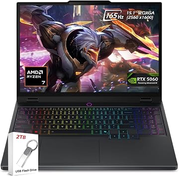 Lenovo Legion 5 15AHP10 Gaming Laptop,15.1 OLED WQXGA2560 x 1600 165Hz, AMD Ryzen 7 260, NVIDIA RTX 5060, 16GB DDR5 RAM 1TB SSD, Wi-Fi7, Backlit KB, Win11, Eclipse Black, 2TB Flash Drive, W/GaLiMu