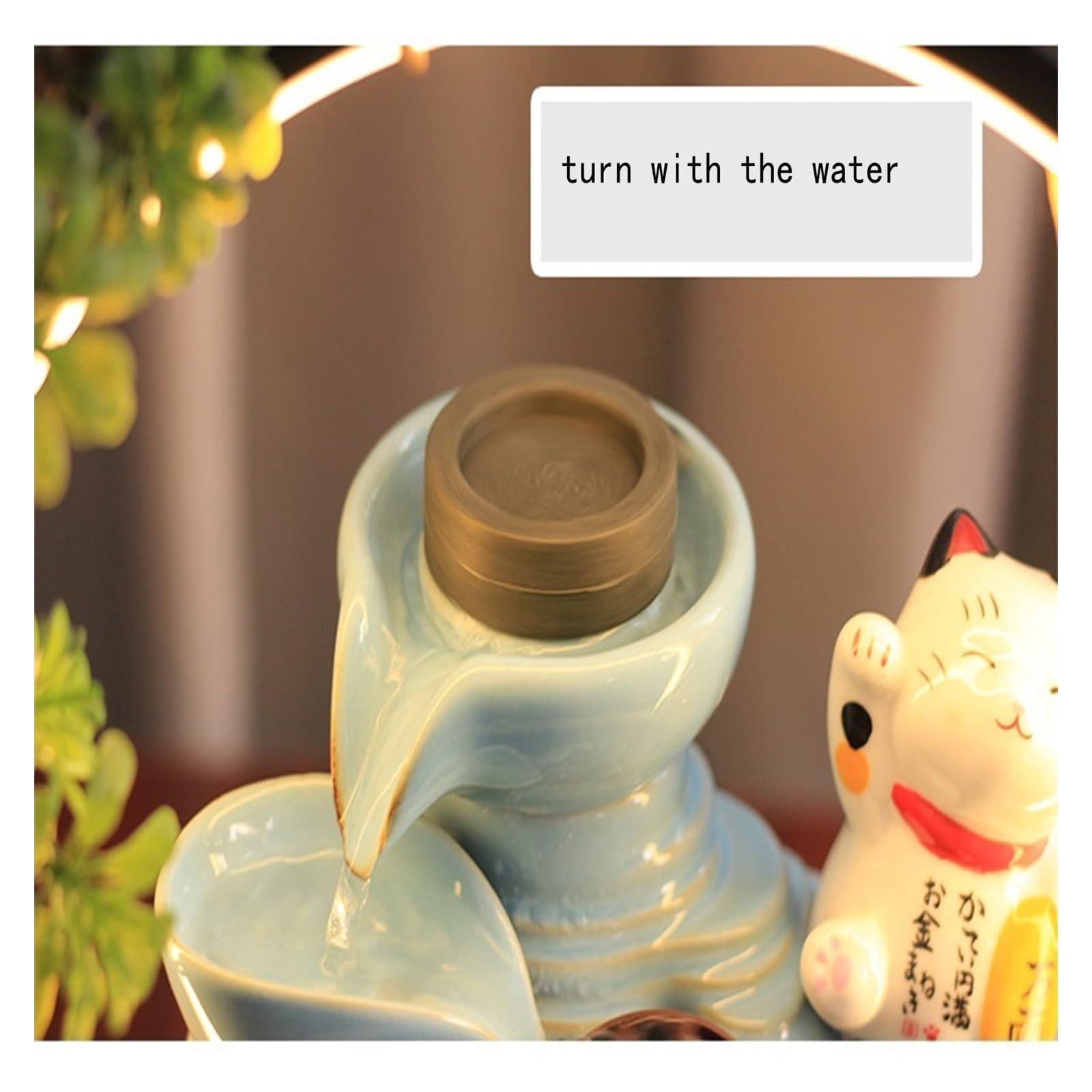 Fontaine d’Intérieur Mini aquarium de jardin zen avec fontaine de chat porte-bonheur – Nouvelle caractéristique d'eau de bureau – Cadeau Feng Shui for la maison et l'entreprise Fontaine de Table