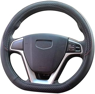Pahajim Leather Steering Wheel Cover 37-38 cm Steering Wheel Cover D Shape Non-Slip Flat Base Steering Wheel Protector Breathable Steering Wheel Protector Suitable for Car/Jeep/SUV