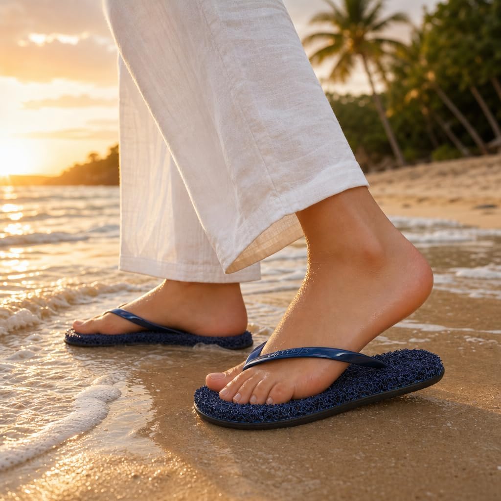 CLEANUP Women's Exfoliating Massage Flip Flops - Flat Essence Blue - Lightweight Thong Sandals image 2