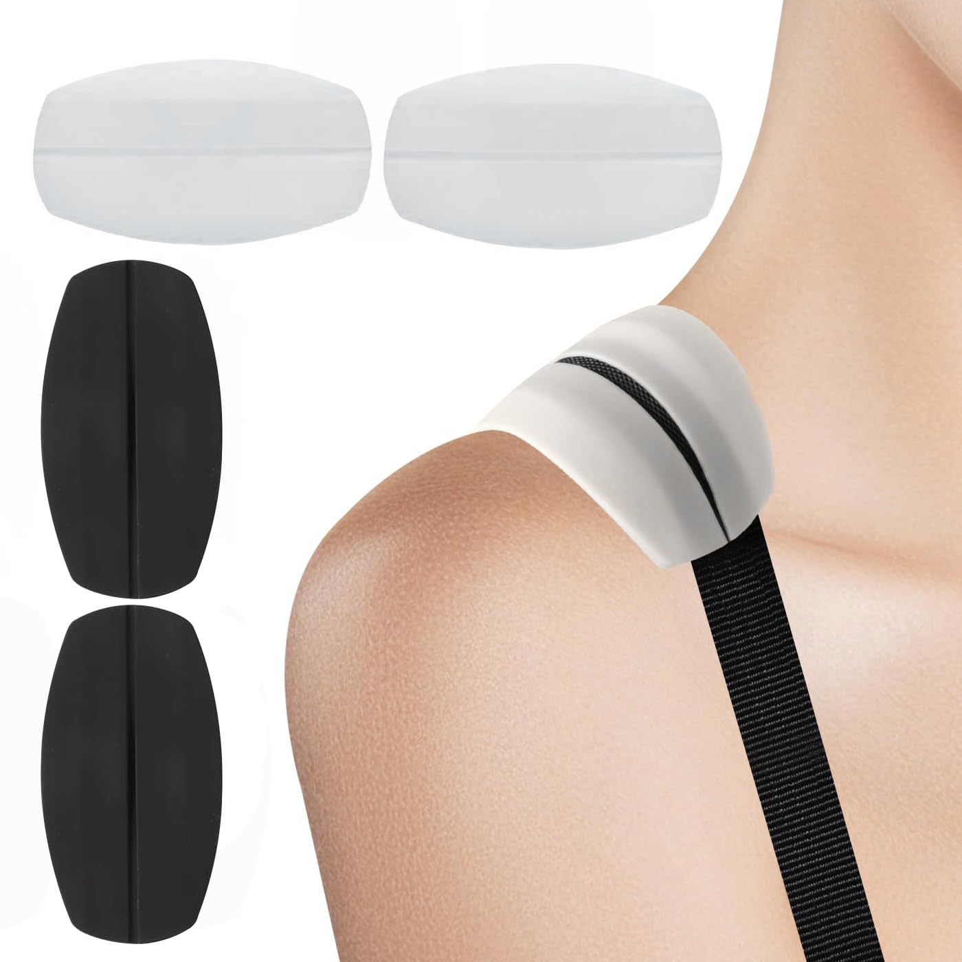 4 Paia Di Cuscinetti In Silicone Per Spalline Del Reggiseno – Antiscivolo E Morbidi (Colore Pelle E Bianco)