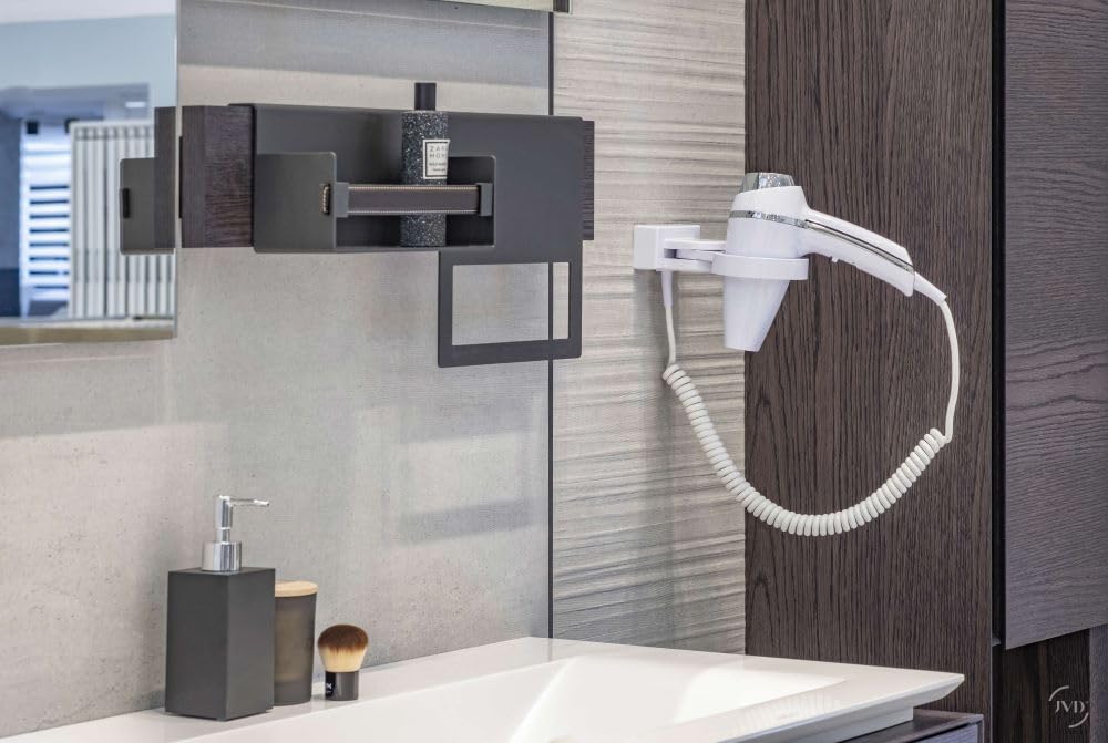 Sèche-Cheveux Blanc et Support Précâblé Pour une Installation Rapide