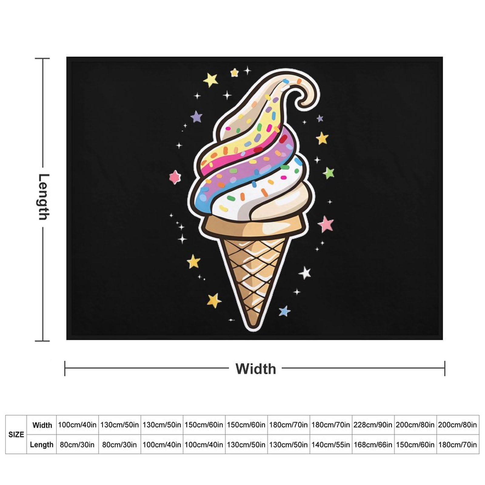 Magic Ice Cream Cone Soft Flannel Blanket Throw Fashion Plush Blankets Lightweight Throws for Couch Bed 60