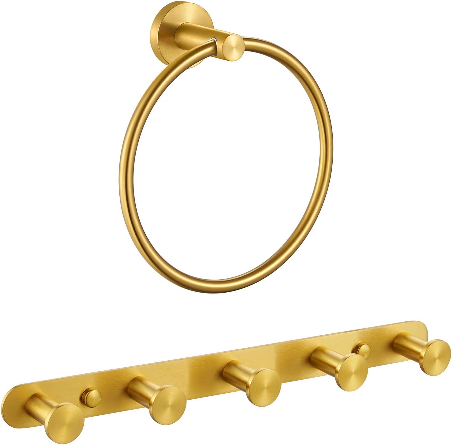 Angle Simple Bathroom Towel Ring Bundle with Towel Hook Rack (Brushed Gold)