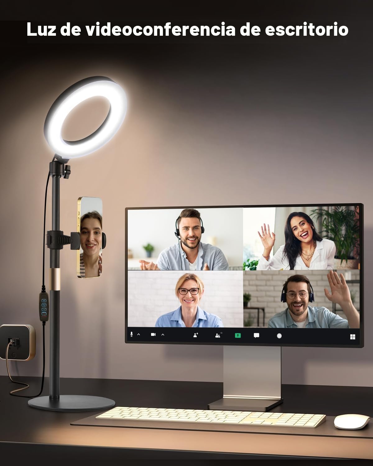 Railee Aro de Luz con Trípode y Clip 6'' Ring Light Escritorio Regulable Anillo de Luz Sobremesa con Movil Soporte para Videoconferencia Portátil Monitor Computadora Zoom Selfie Video