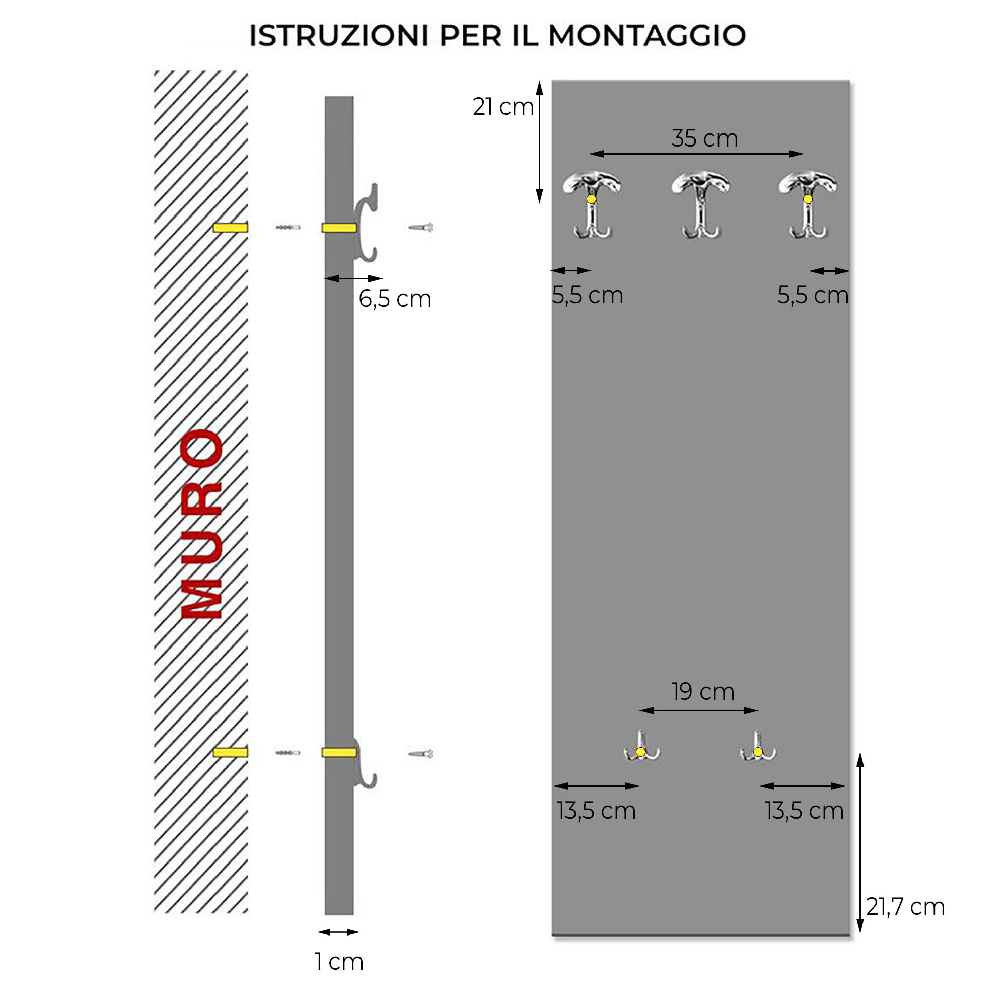 Lupia - Appendiabiti da Parete Moderno | Pannello Stampato in Legno con Fiori | 3 Ganci Appendiabiti | Facile Montaggio | 46x125 cm, Legno MODERN FLOWERS