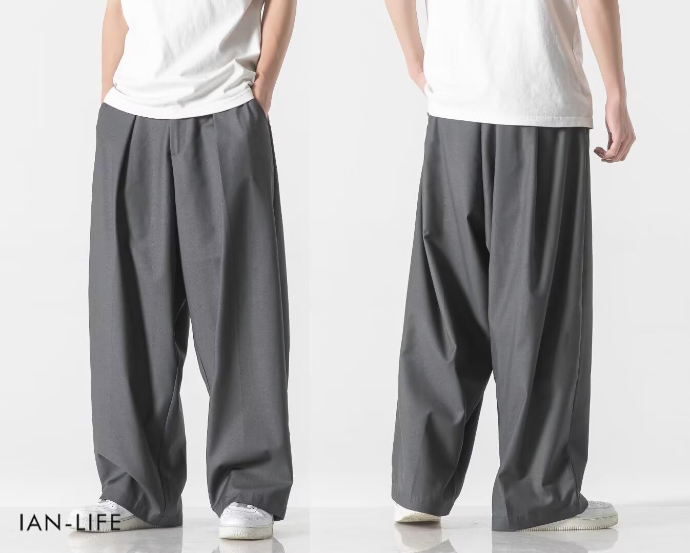 Amazon | [IAN-LIFE] ワイドパンツ メンズ サルエル スーツ生地 夏用