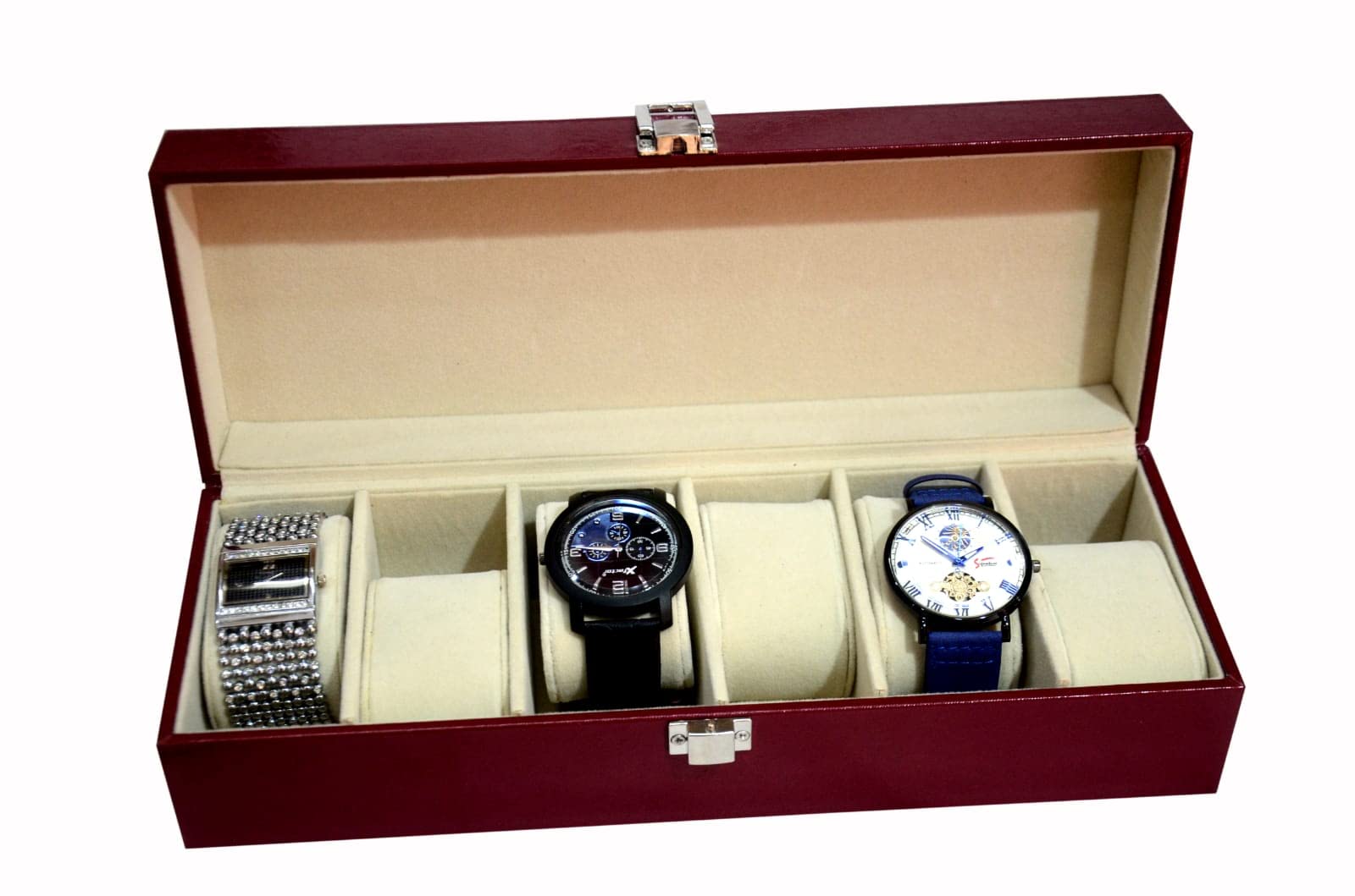 VR ATULIT BY CHOOSY Watch Organizer 6 Slot Solid Wood Watches Display Storage Box Faux Leather For Men Women Cherry_12X4X8 (B0B9WSK47H) Amazon Price History, Amazon Price Tracker