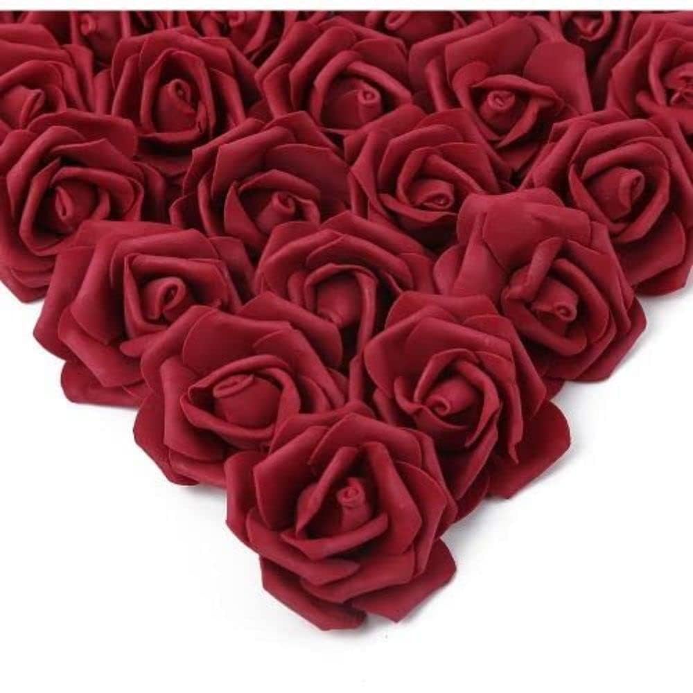 SATYAM KRAFT 12 Pcs Big Artificial Foam Rose Flowers Head – Floral Heads for DIY Crafts, Pooja Thali, Wedding, Festival, Mandap, Birthday & Home Decoration (Maroon)(Foam)-image-32