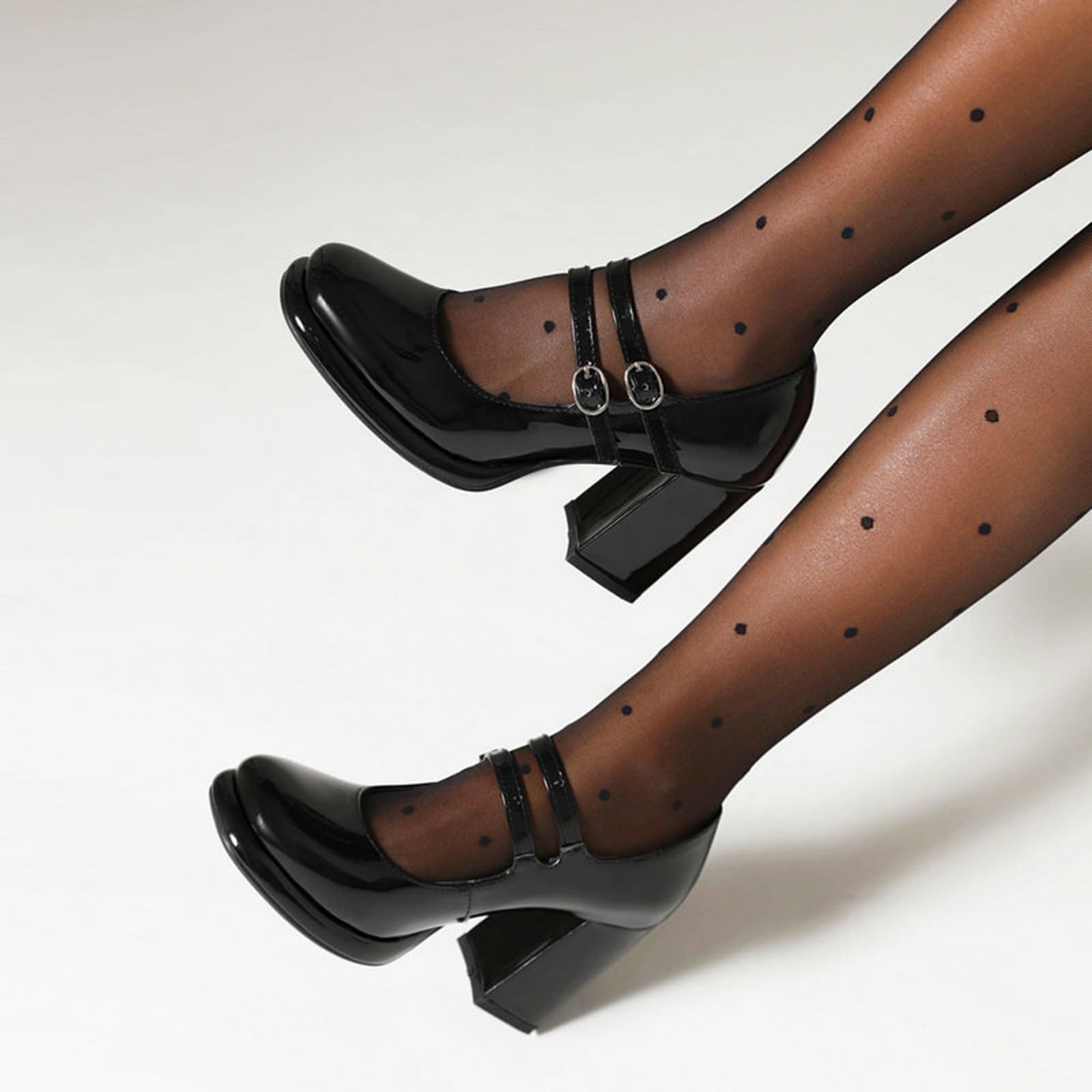 Mujer Punta Cuadrada Zapatos Mary Jane Charol Correa De Tobillo Plataforma Bombas Tacón Ancho Zapatos de Trabajo
