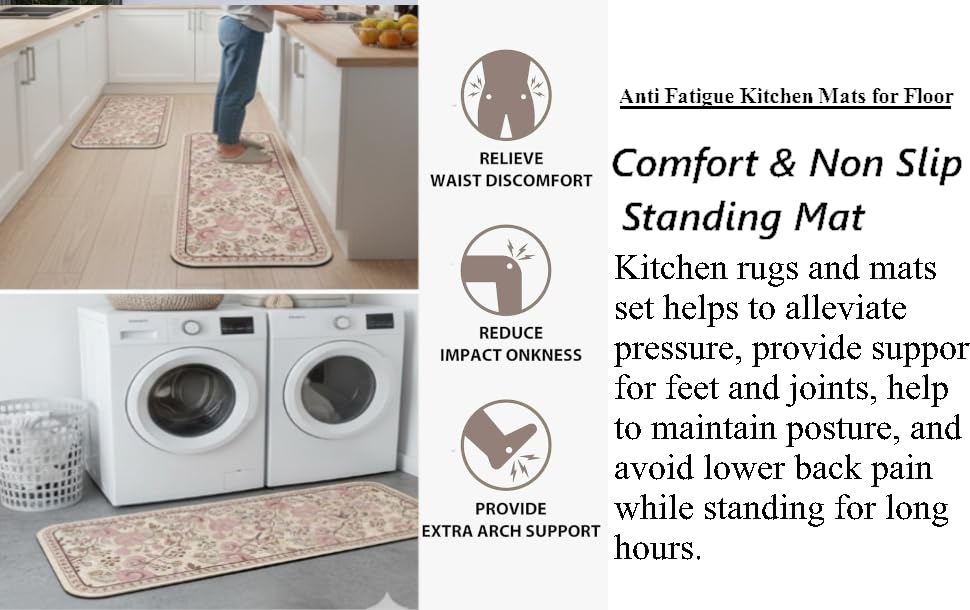 Image of Proxin Rubber Kitchen Mats for Floor 2 Pcs Non Slip Kitchen Mats Washable Cushion Rug for Home, Cooking & Standing Comfort Kitchen Decor with Modern Design with Easy to Clean (118 x 38cm, 58 x 38cm)