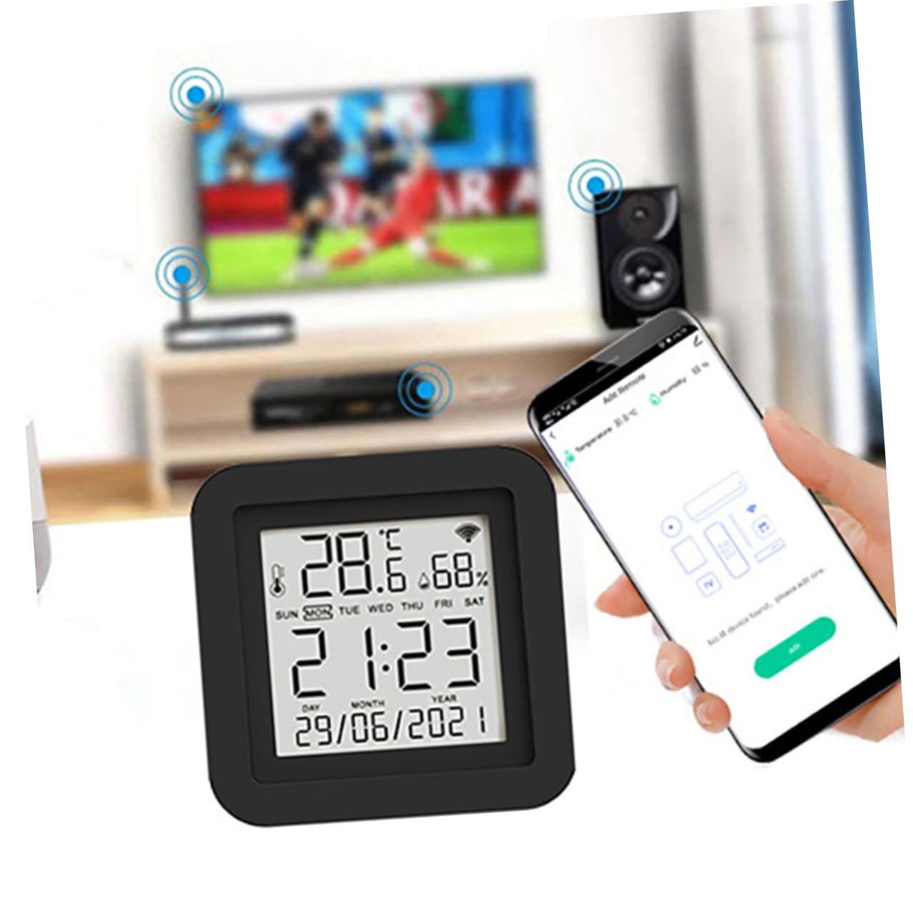 Toyvian Termometro Igrometro Digitale USB per Interni Monitor Umidità e Temperatura con Display Controllo Remoto Wifi Facile Installazione e Uso Nero