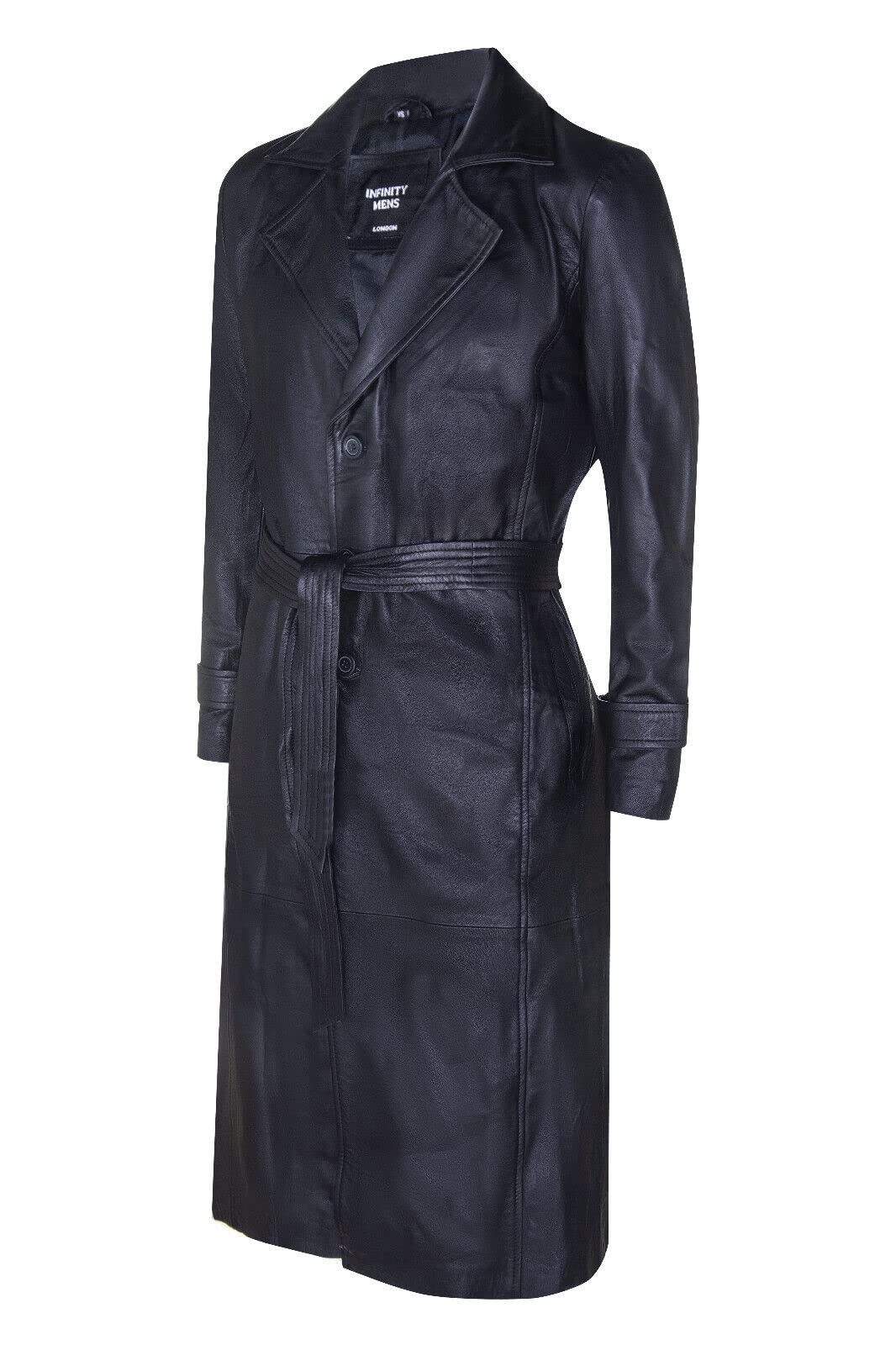Infinity Leather Klassischer langer Trenchcoat in voller Länge aus schwarzem Leder für Herren