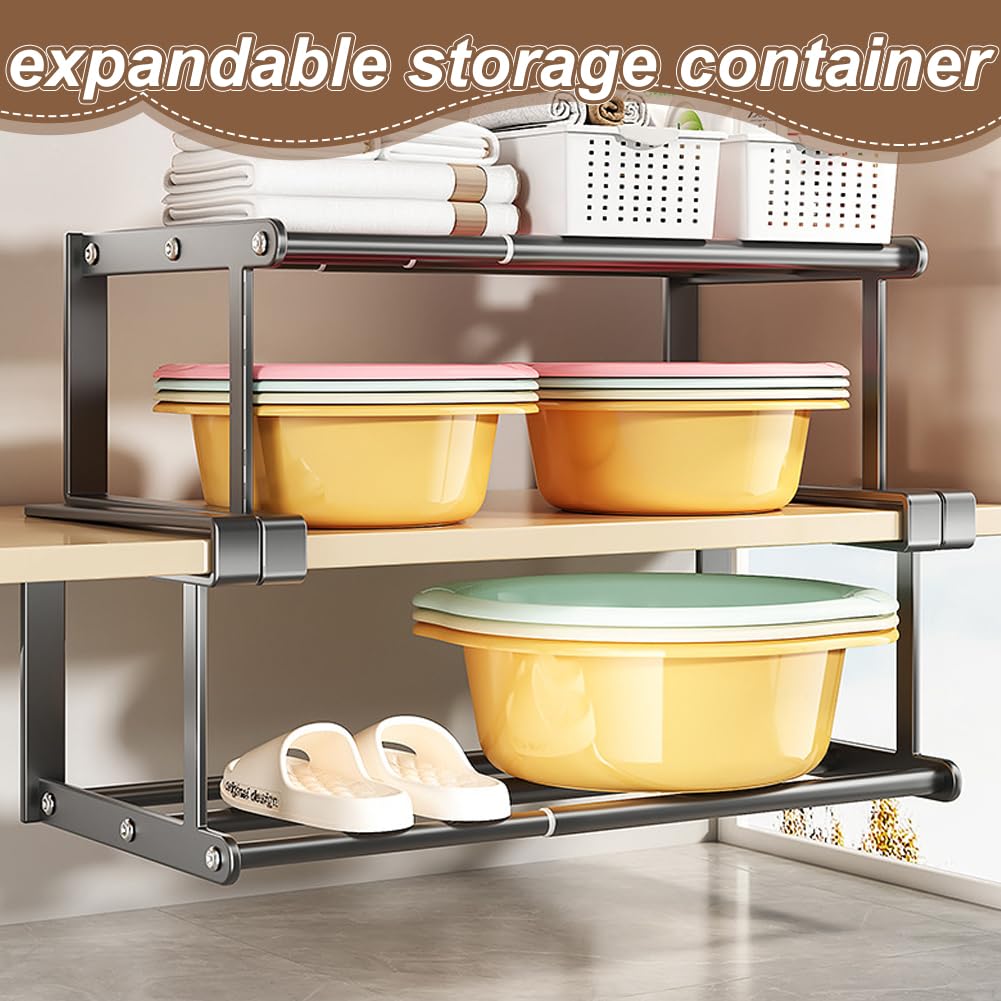 Scarpiera Salvaspazio Slim Appendibile Per Armadio, organizer armadio Estendibile Da 40 cm a 70 cm, Organizzatore-Armadio (Nero)