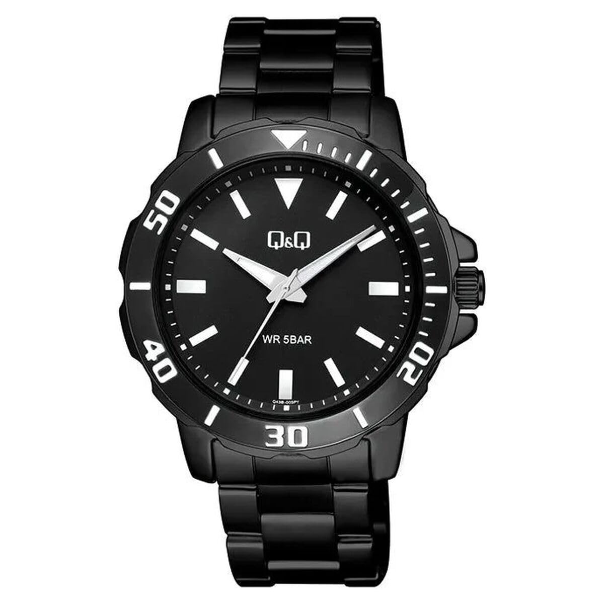 Q&Q Watches Watch by Citizen Q43B-003PY – Stainless Steel Strap for Men, Black, Black, Chronograph, Digital
