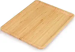 Bandeja de madeira de bambu, bandeja de comida retangular de 33 x 25 cm com bordas elevadas, travessa leve para café da manhã na cama, mesa de centro, festa e também como tábua de charcutaria