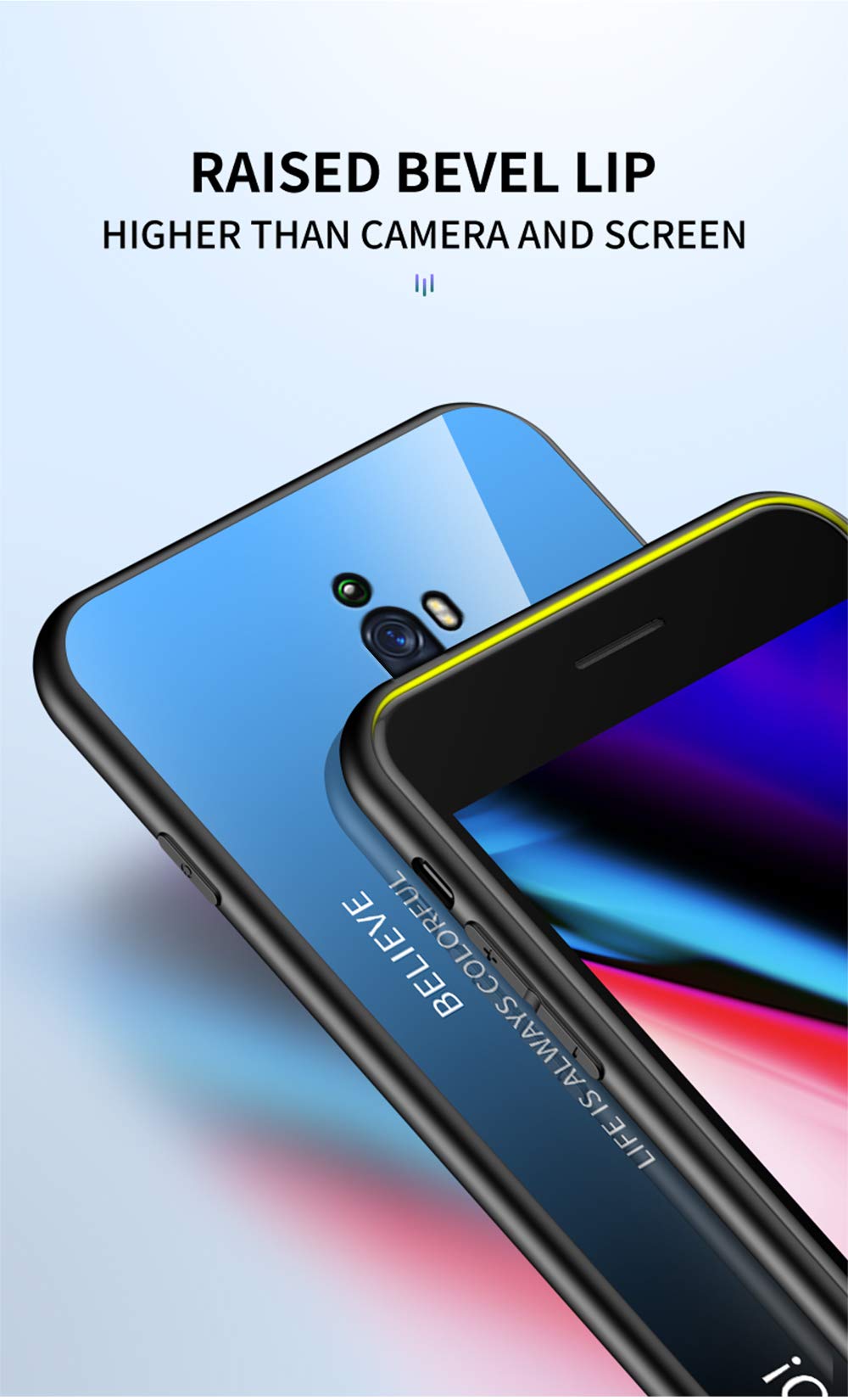 SHIEID Cover Per Oppo Reno 2Z – Silicone E Vetro Temperato – Rosa Sfumato Blu – Protezione Antigraffio