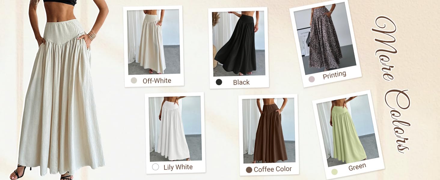 Women's Long Pleated Flowy Maxi Skirt High Waist with Pockets Casual Boho Fashion Style Skirt