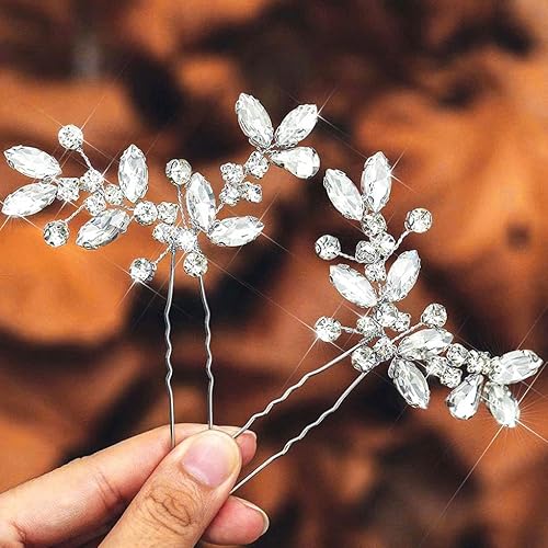 Casdre Crystal Bride Wedding Hair Pins Rhinestone Bridal Hair Pieces Wedding Hair Accessories for Women and Girls (Pack of 2) (A Silver)
