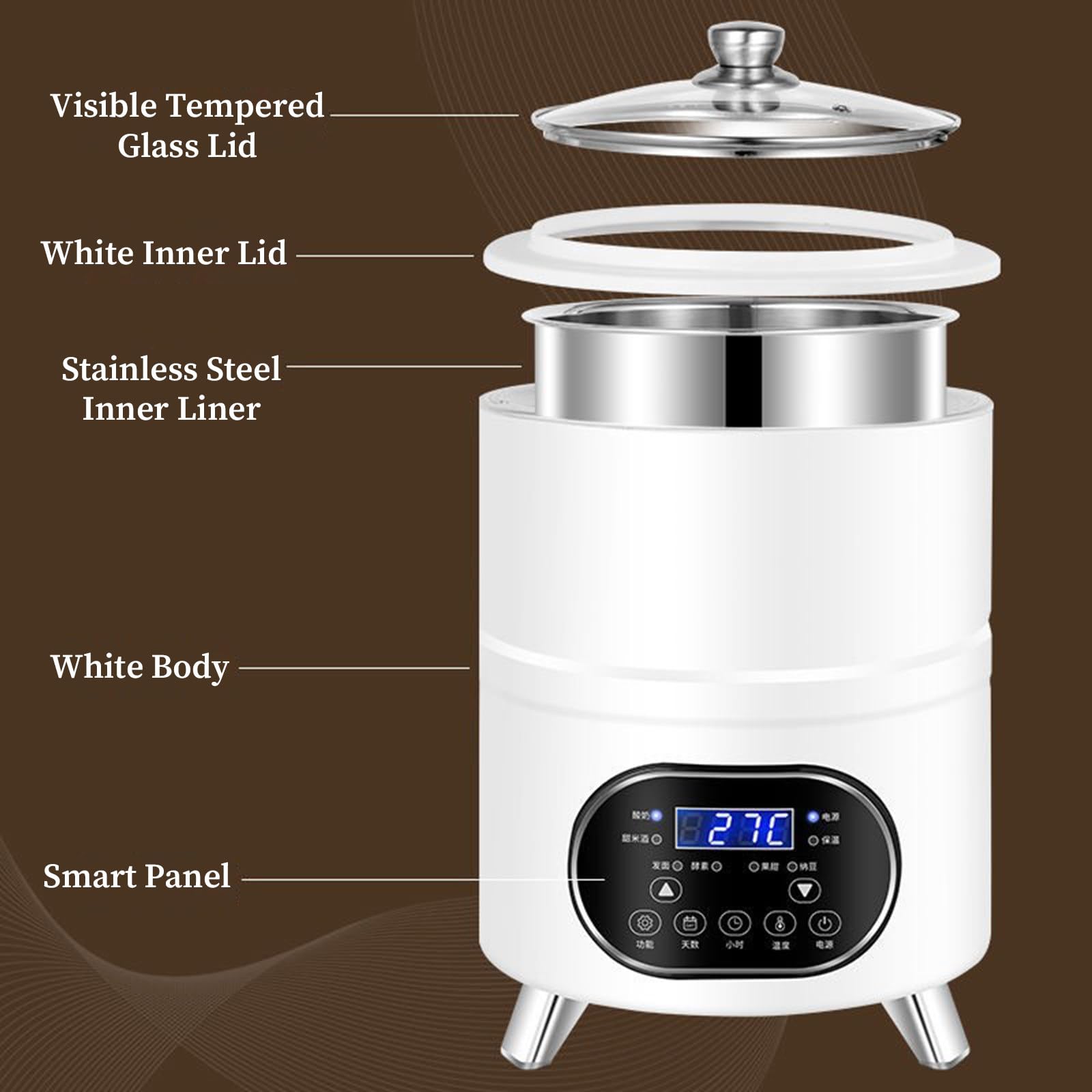 Yogurtera Comercial De Acero Inoxidable Yogurtera, Tanque de fermentación automático de Acero Inoxidable de 12 L, para La Producción De Yogur En Grandes Cantidades 8L-White