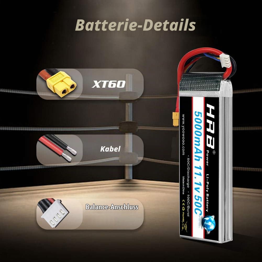 HRB Lipo akku 3S 11,1V 5000mAh 50C mit XT60 Steck für RC Hobby RC Auto Helikopter Fleugzeug