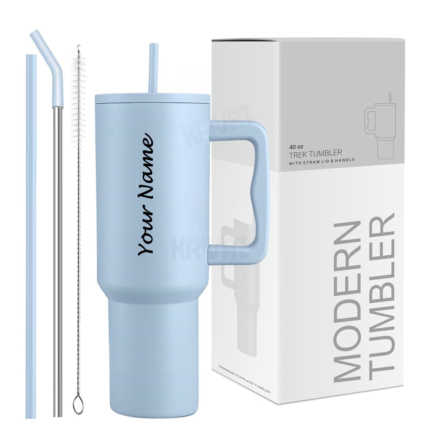 KRIVAZ Stainless Steel Tumbler with Lid & Straw, 100% Leakproof Tumblers with Handle, Sipper for Office,Gym & Outdoors 1200ml Tumbler (Blue Personalized)