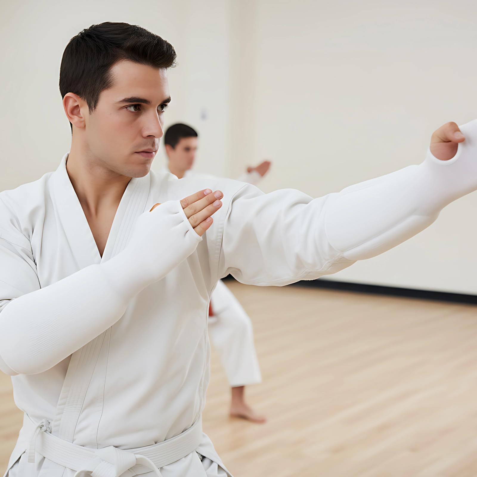 2 protezioni per braccia e mani in cotone per arti marziali, guanti da boxe bianchi, protezioni per avambraccio e gomito, imbottite, per sport da combattimento, lunghezza 30 cm per un'ampia copertura