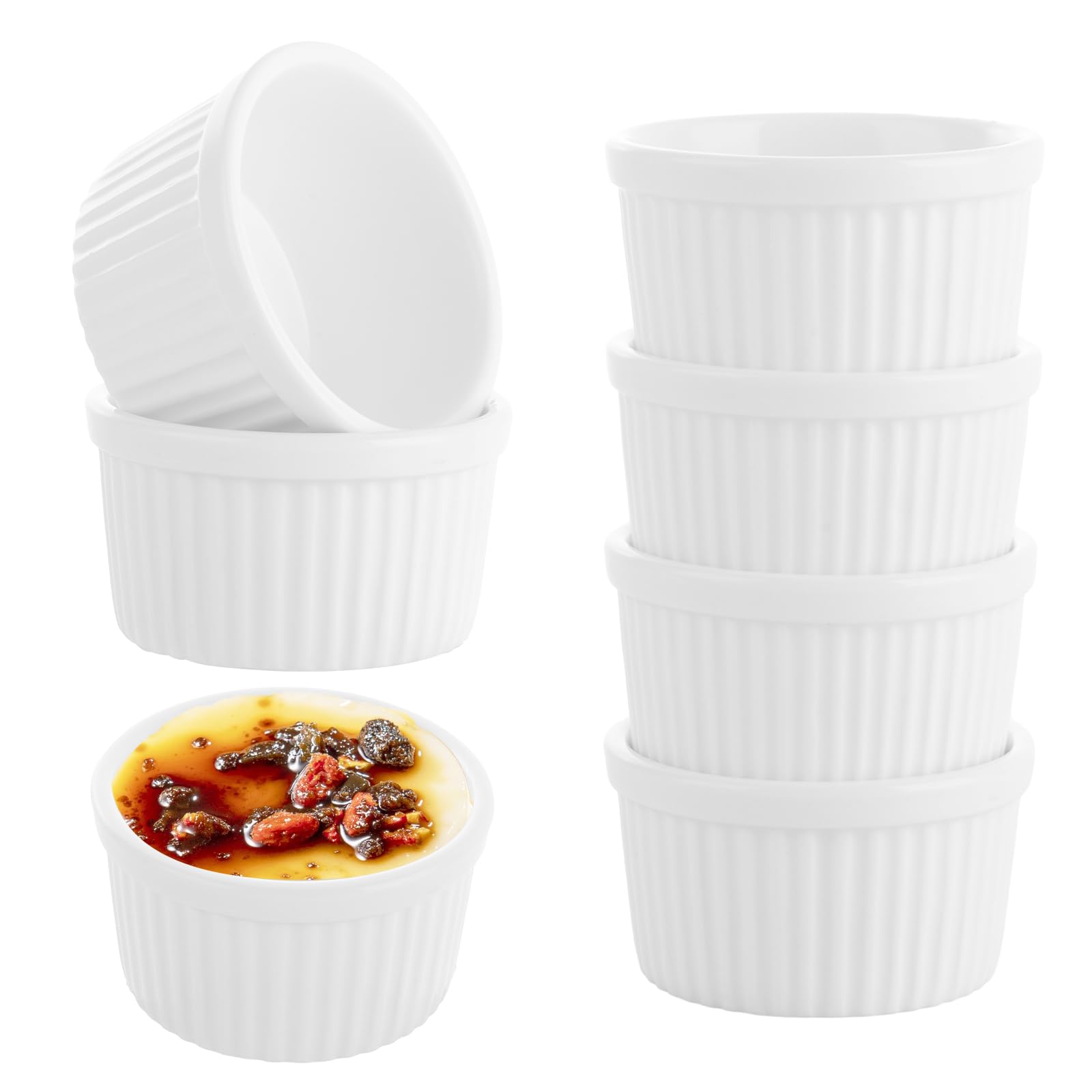 ASelected Ramekins Set of 8 Oven Safe,7 CM White Porcelain Ramekins,90 ML Baking Cups for Souffle,Porcelain Souffle Dish Mini Bowls for Small Cakes,Muffin,Creme Brulee,Pudding,Ice Cream,Sauce and Dips