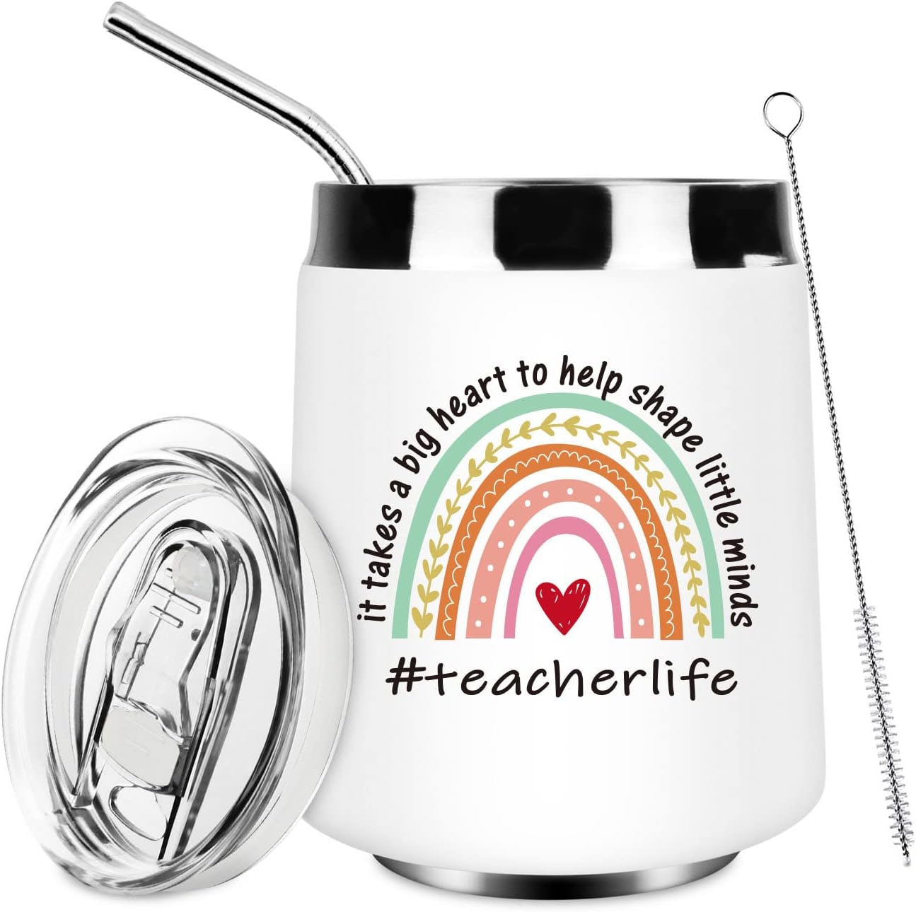 Teacher Gifts for Women - It Takes a Big Heart to Shape Little Minds 12 Oz Wine Tumbler Funny Teacher's Day Teacher Appreciation Gifts for Teachers from Student,Graduation Present for Teachers
