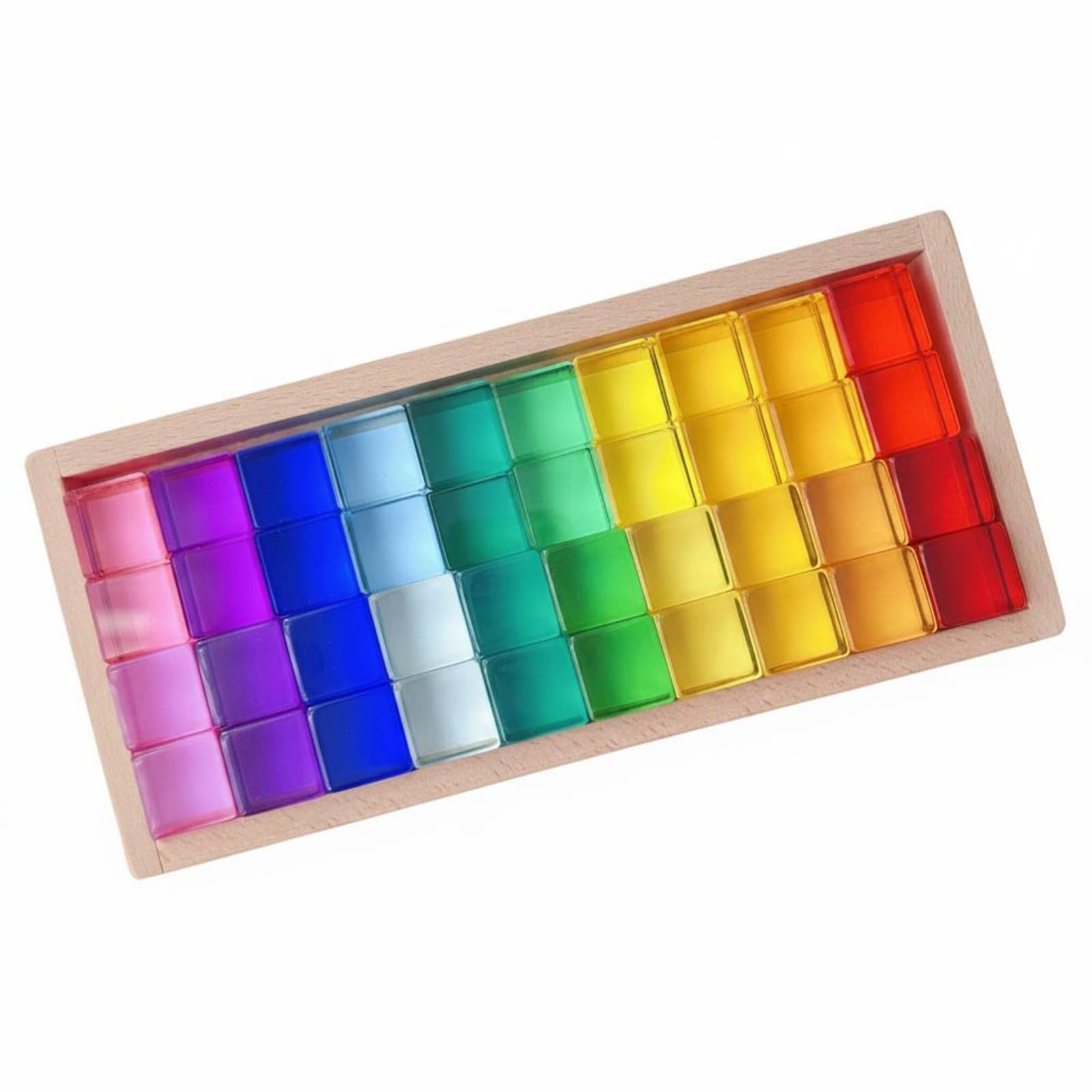 Blocchi da Costruzione per Bambini Blocchi Educativi Set Mattoncini Giocattolo Pezzi Trasparenti in Acrilico Arcobaleno con Scatola in Legno Adatti a, Arcobaleno Combinazione 6