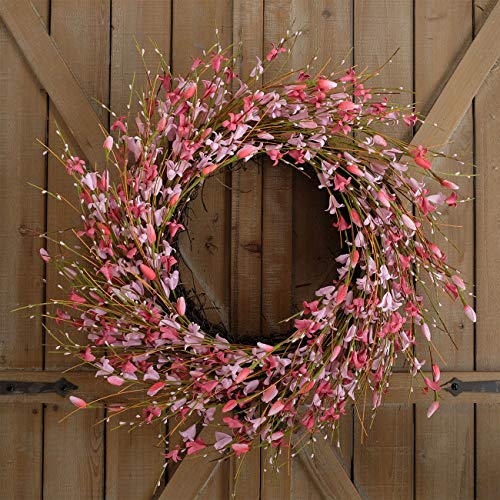 Bibelot 18Inch Artificial Forsythia Flower Wreath, All Year Around Wreath For Front Door, Wedding Window Home Wall Indoor Front Door Decor (Pink, 18In) #TOP1