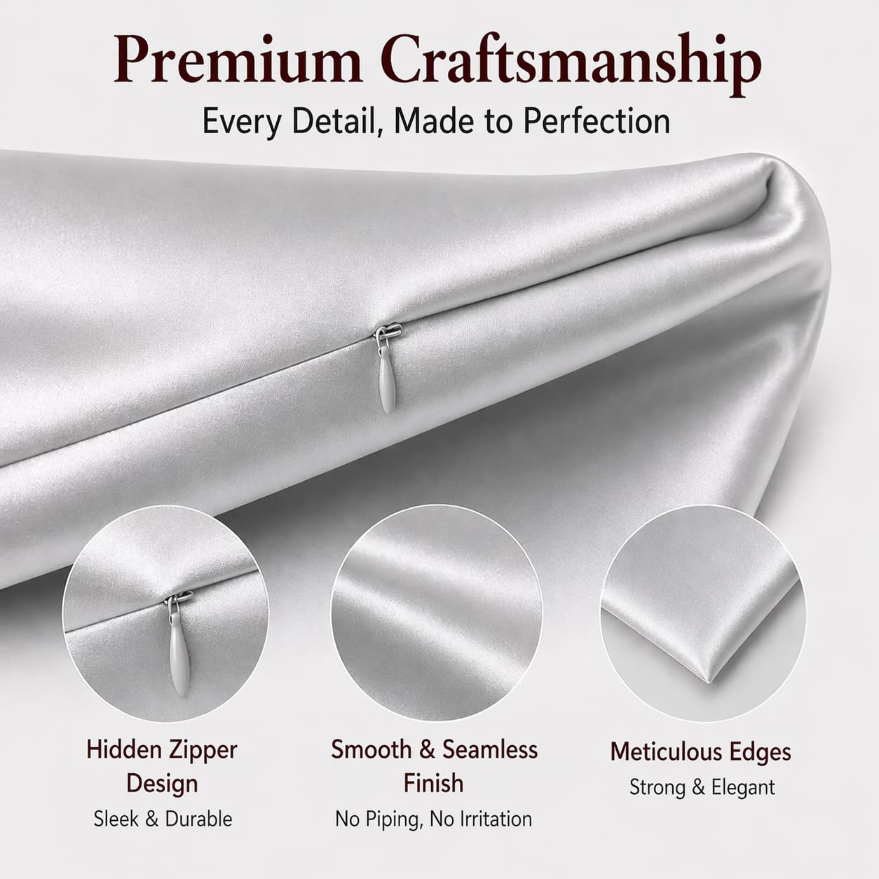 Funda de almohada 100% seda fabricada en Estados Unidos, 22 momme, lavable a máquina, hipoalergénica... (gris, estándar)
