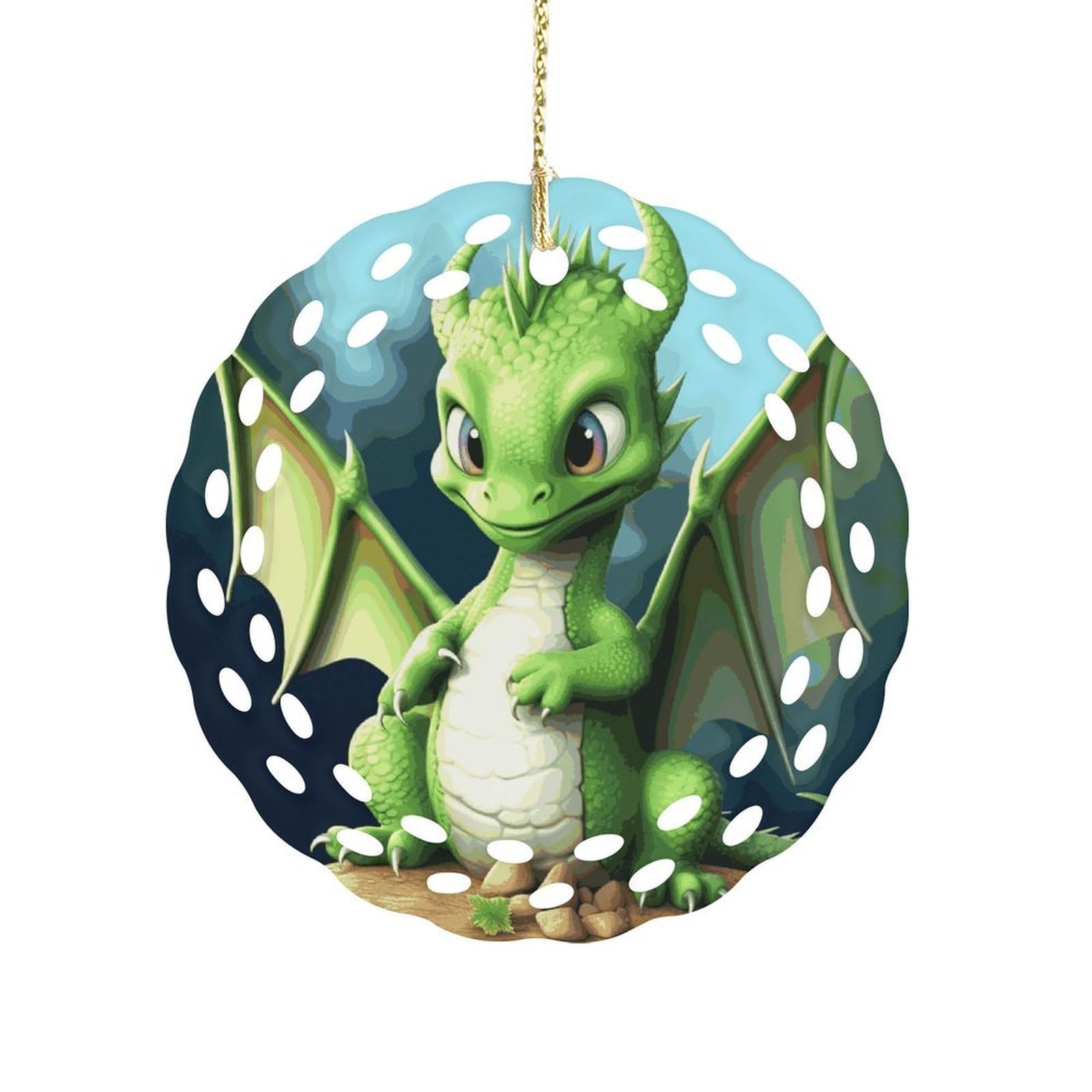 Fodpand Women's Style Dragon Cute Ceramic Ornament For Home Decor 3.2" Round Tree Decoration Christmas Ornaments For Men Double-Sided Design