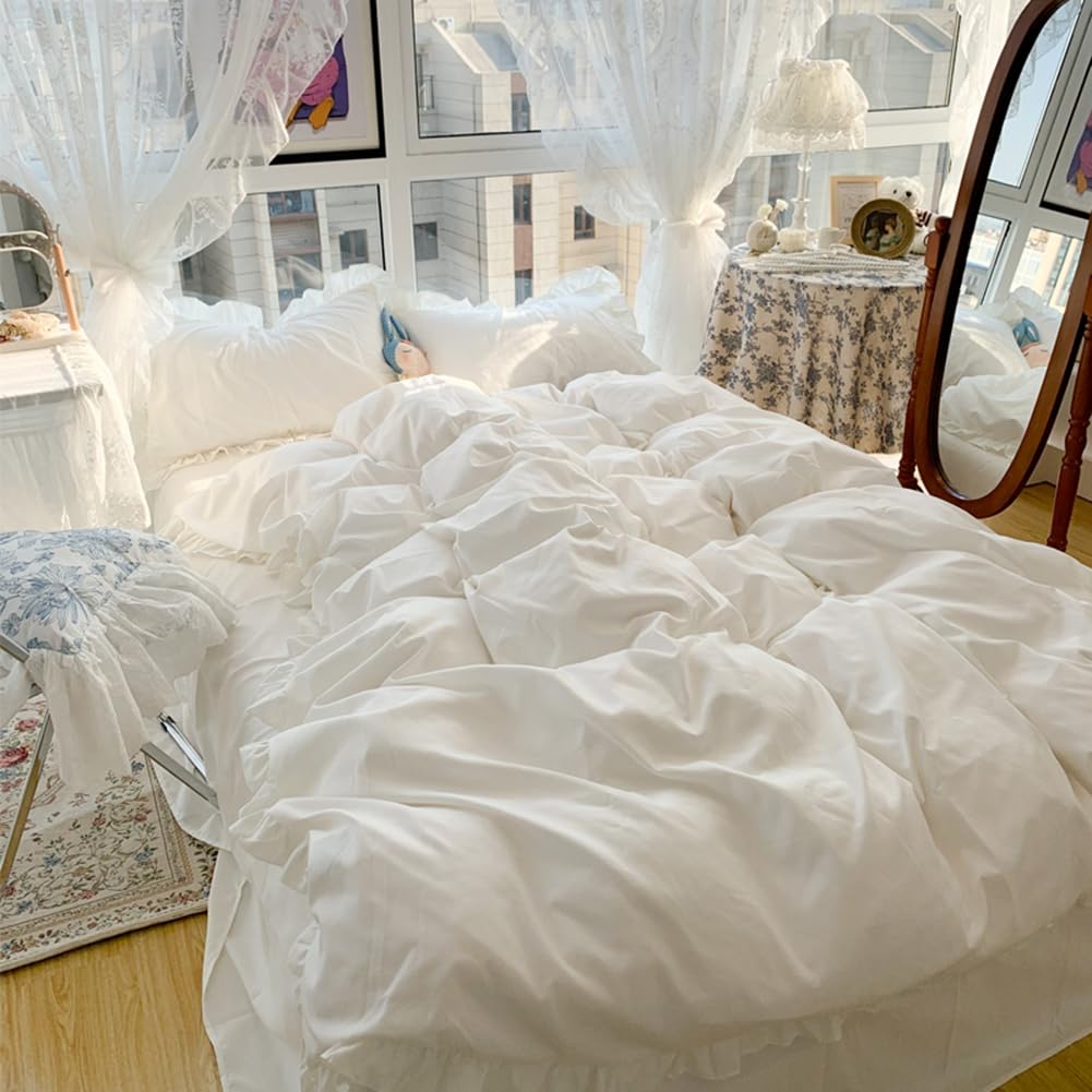 ホワイト フリル付き クイーンカバーセット Amazon｜Nayoroom ホワイトフリル掛け布団カバーセット クイーンサイズ