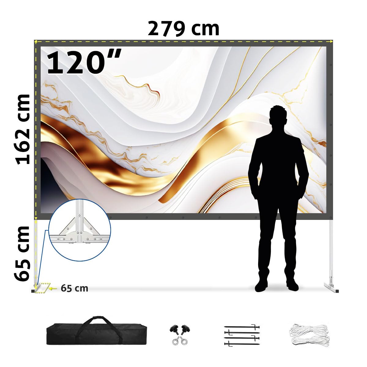 ESMART Professionale MIMOBI Schermo per proiettore a telaio pieghevole 266 x 149 cm (120") 16:9 | Proiettore home cinema schermo di proiezione telaio in alluminio per esterni LCD LED