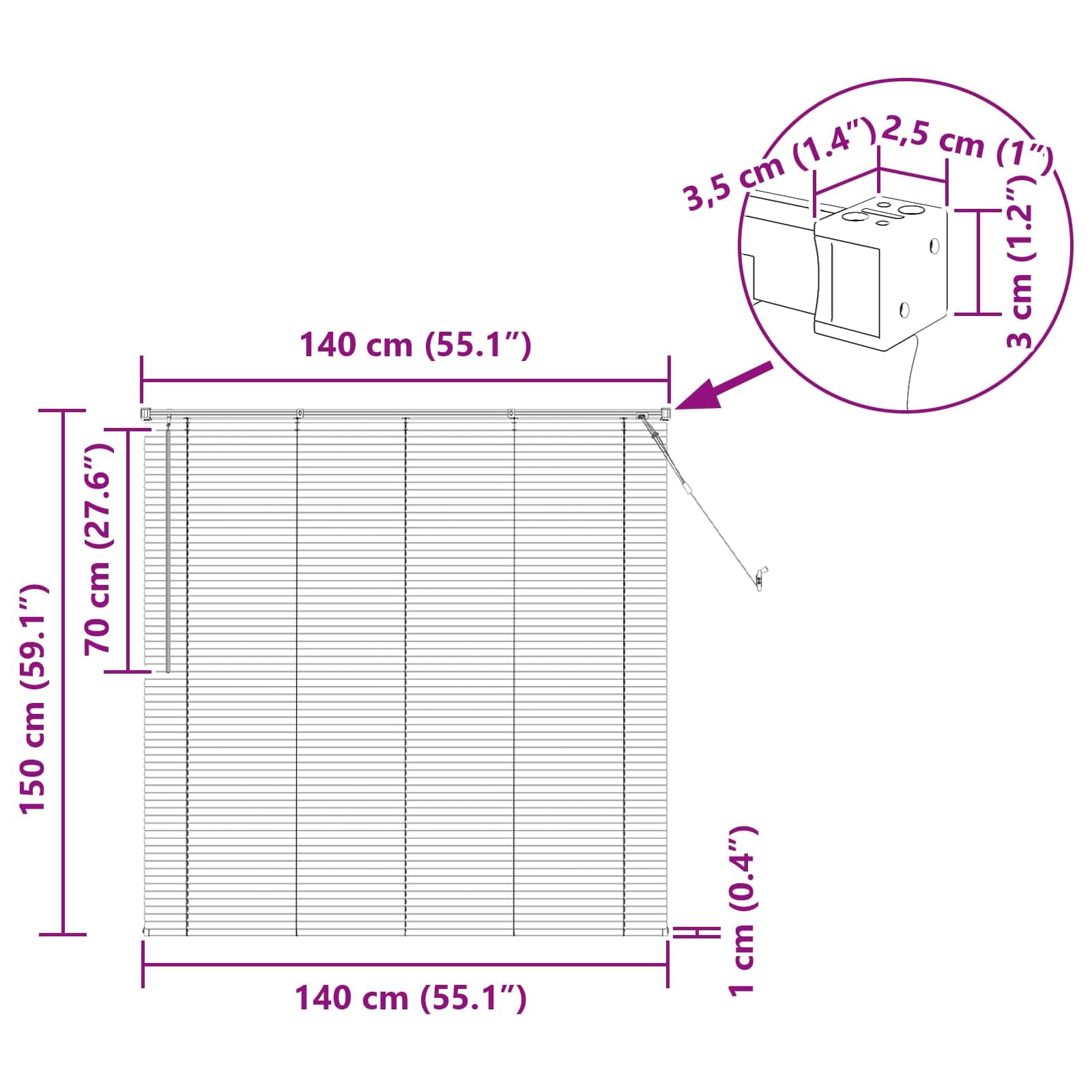 PVC-Jalousie, 150 x 140 cm, Braun, 25 mm | Modernes Design für den Schreibtisch, inklusive Drehstange, einfache Reinigung mit feuchtem Tuch